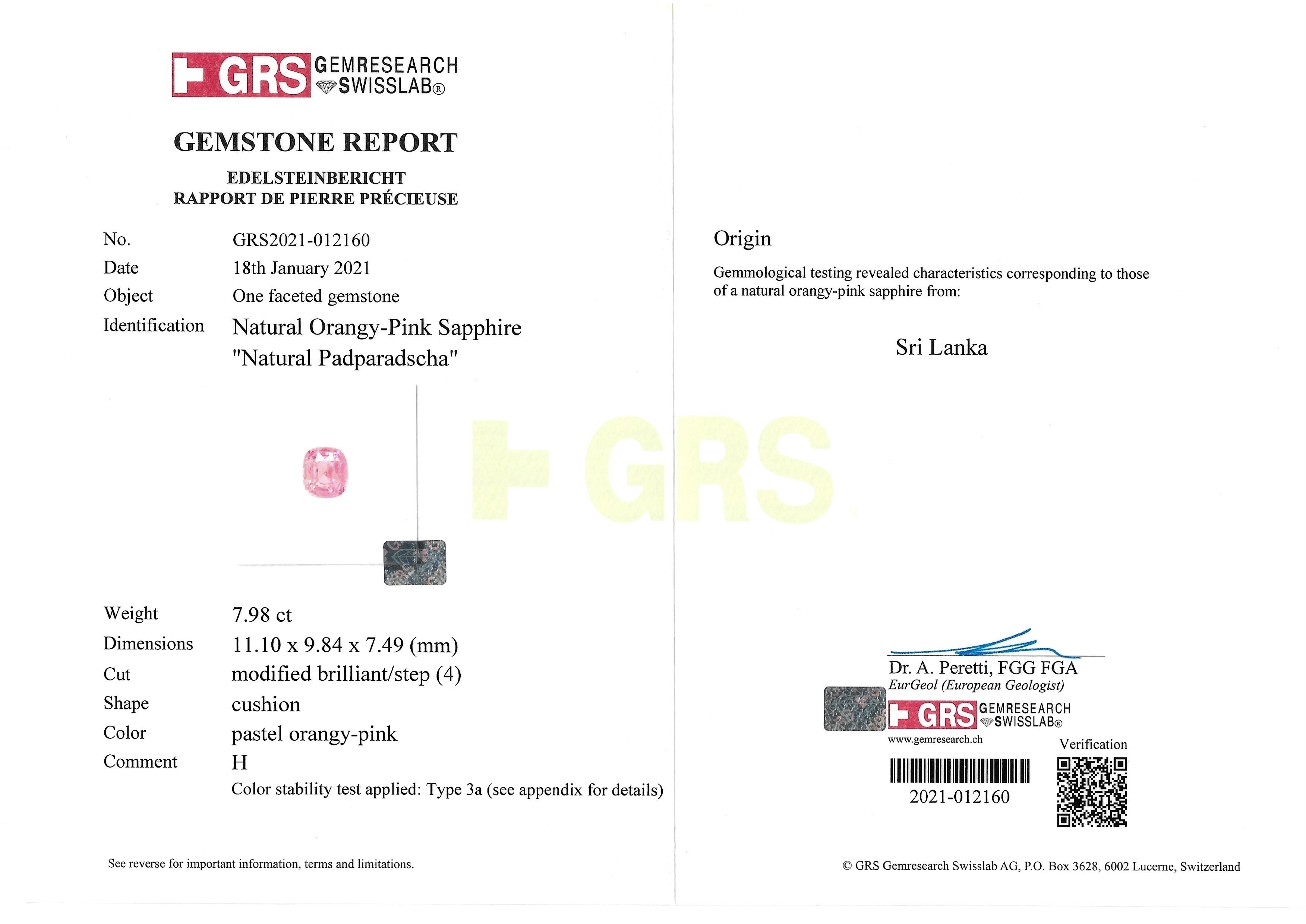 7.98 Ct. Padparadscha Sapphire from Ceylon (Sri Lanka)