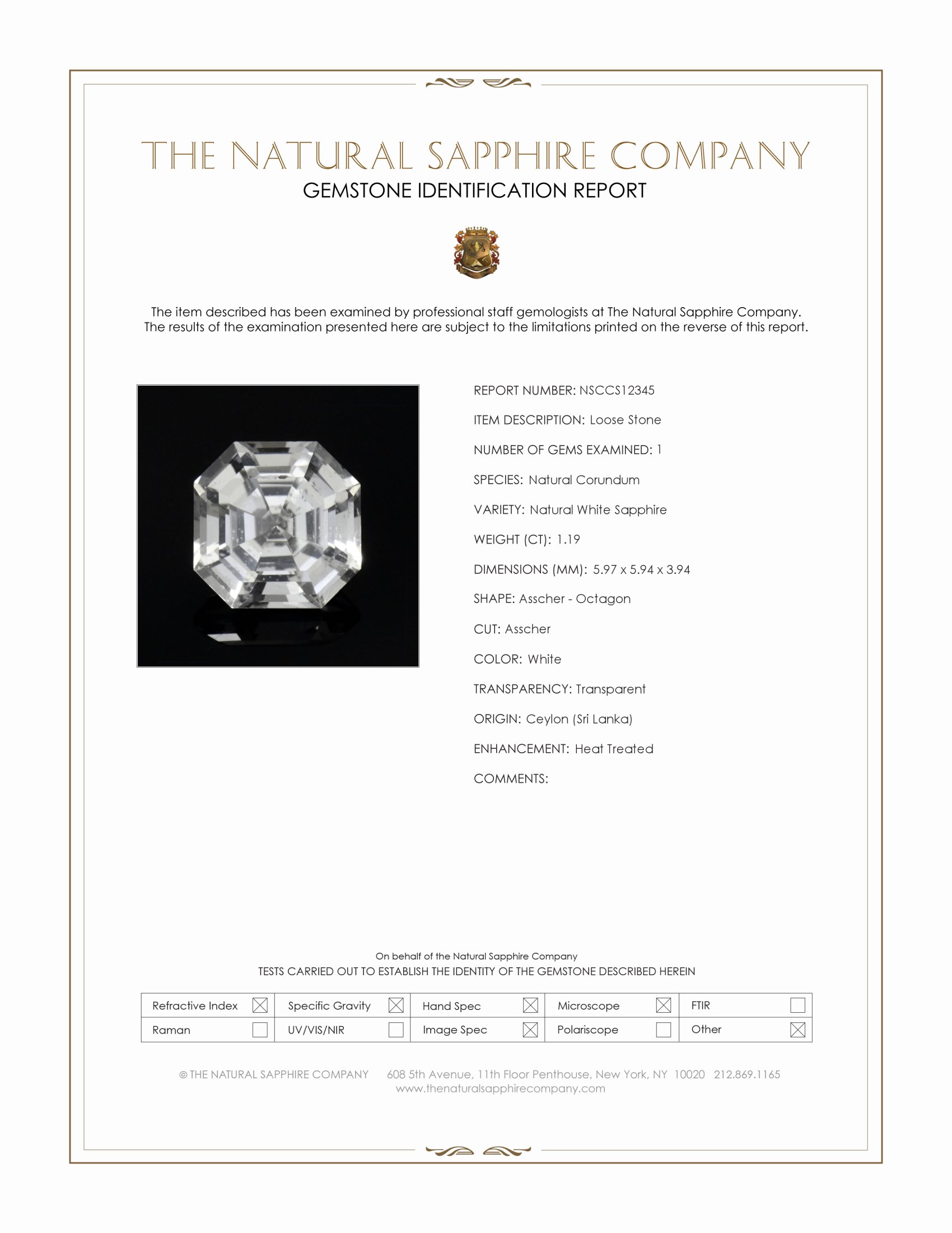 1.19 Ct. White Sapphire from Ceylon (Sri Lanka)