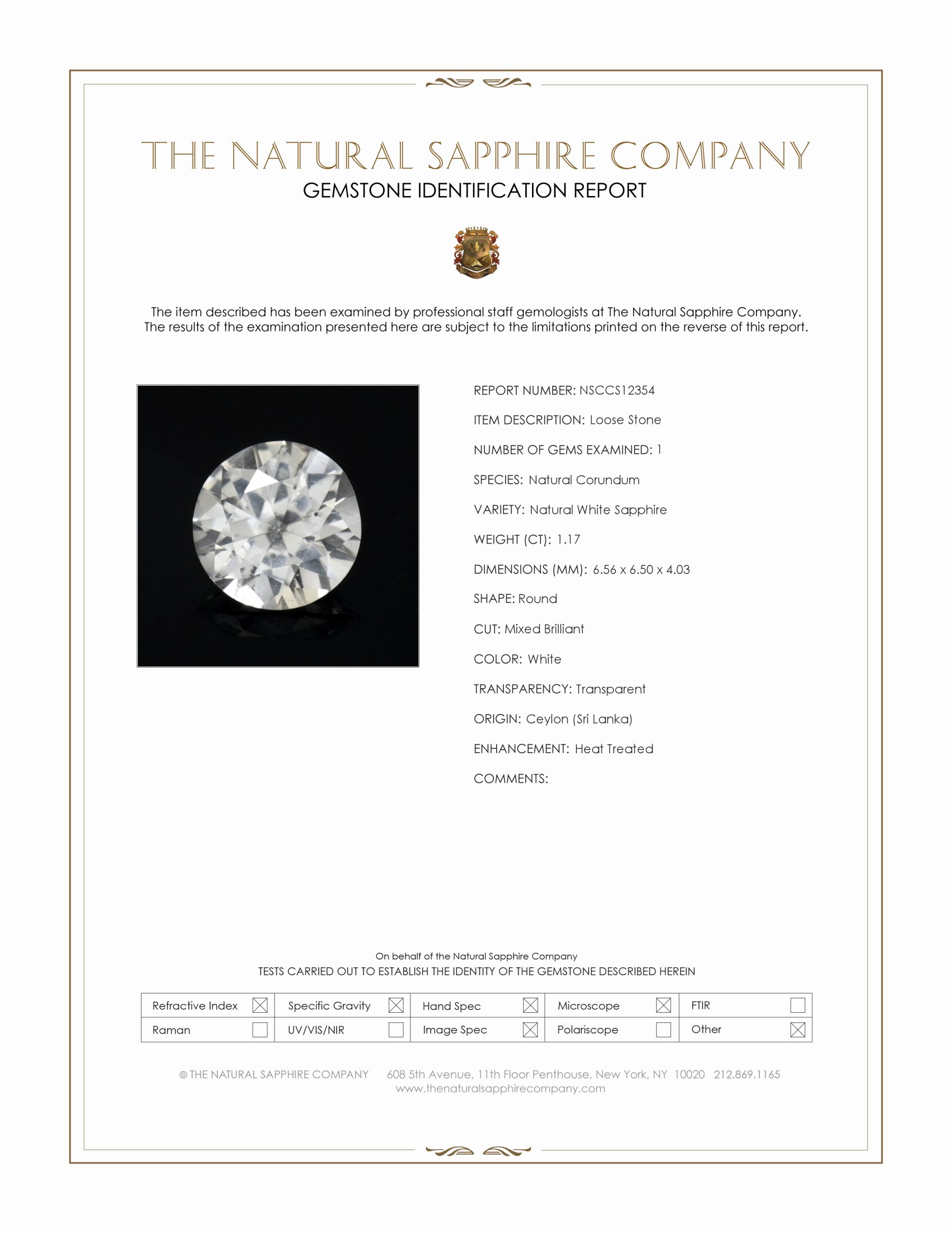 1.17 Ct. White Sapphire from Ceylon (Sri Lanka)