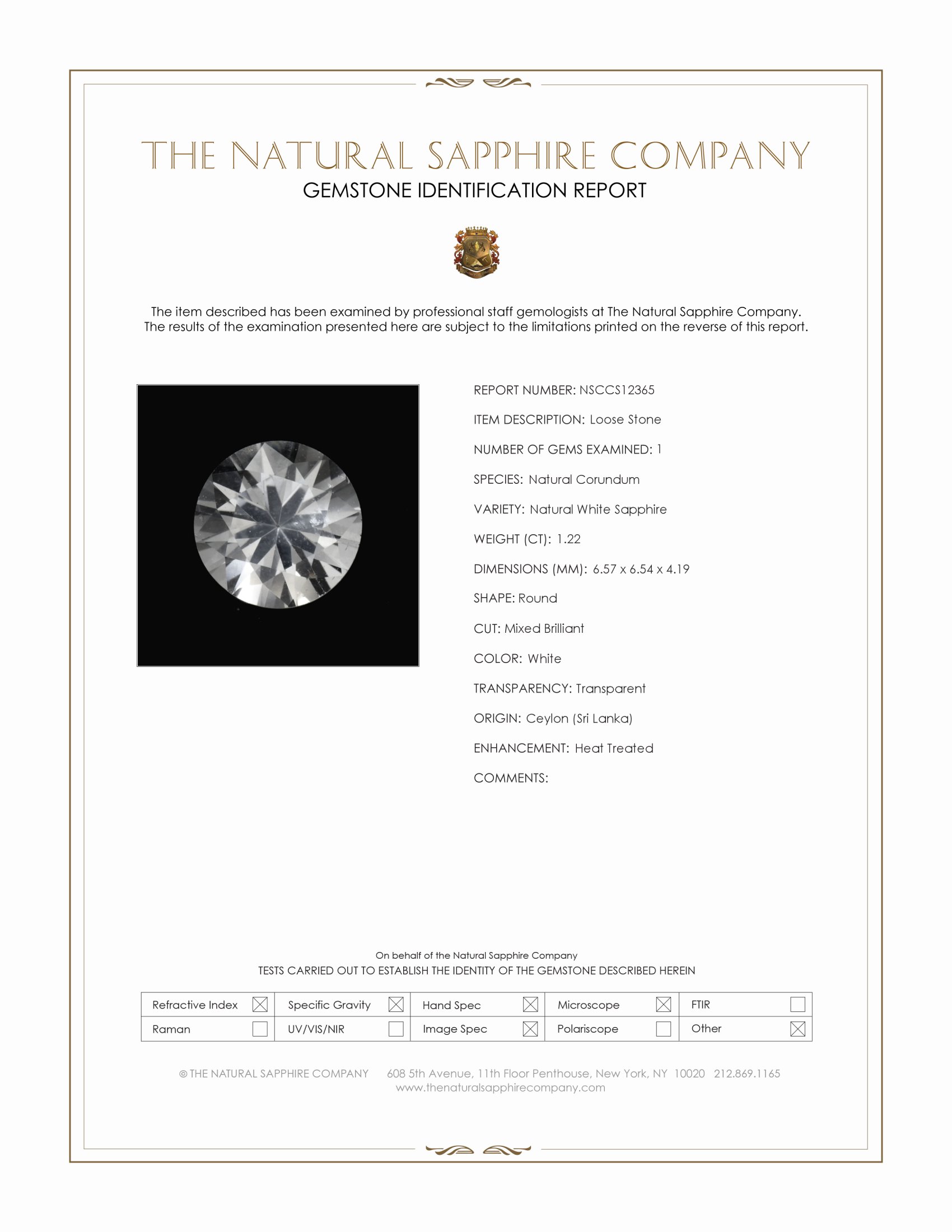 1.22 Ct. White Sapphire from Ceylon (Sri Lanka)