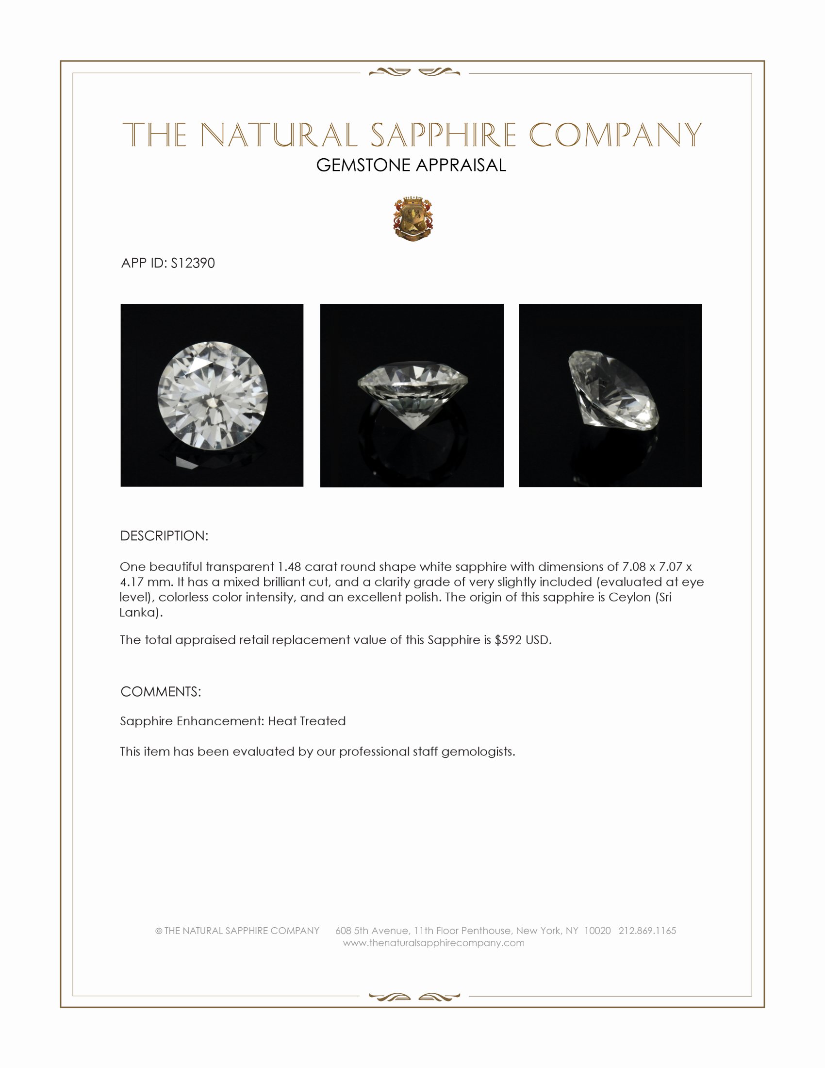 1.48 Ct. White Sapphire from Ceylon (Sri Lanka)