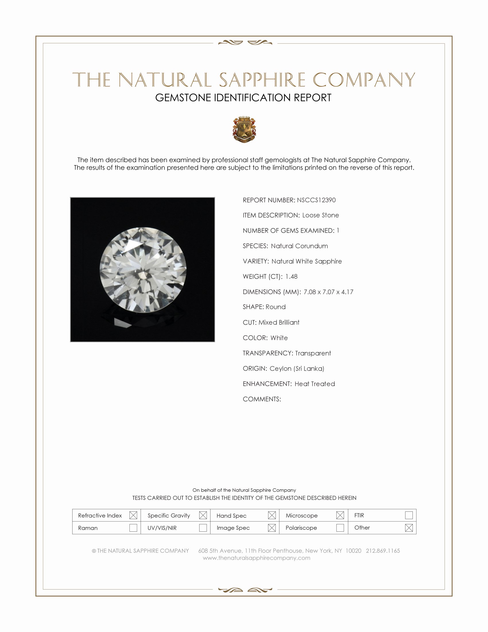 1.48 Ct. White Sapphire from Ceylon (Sri Lanka)