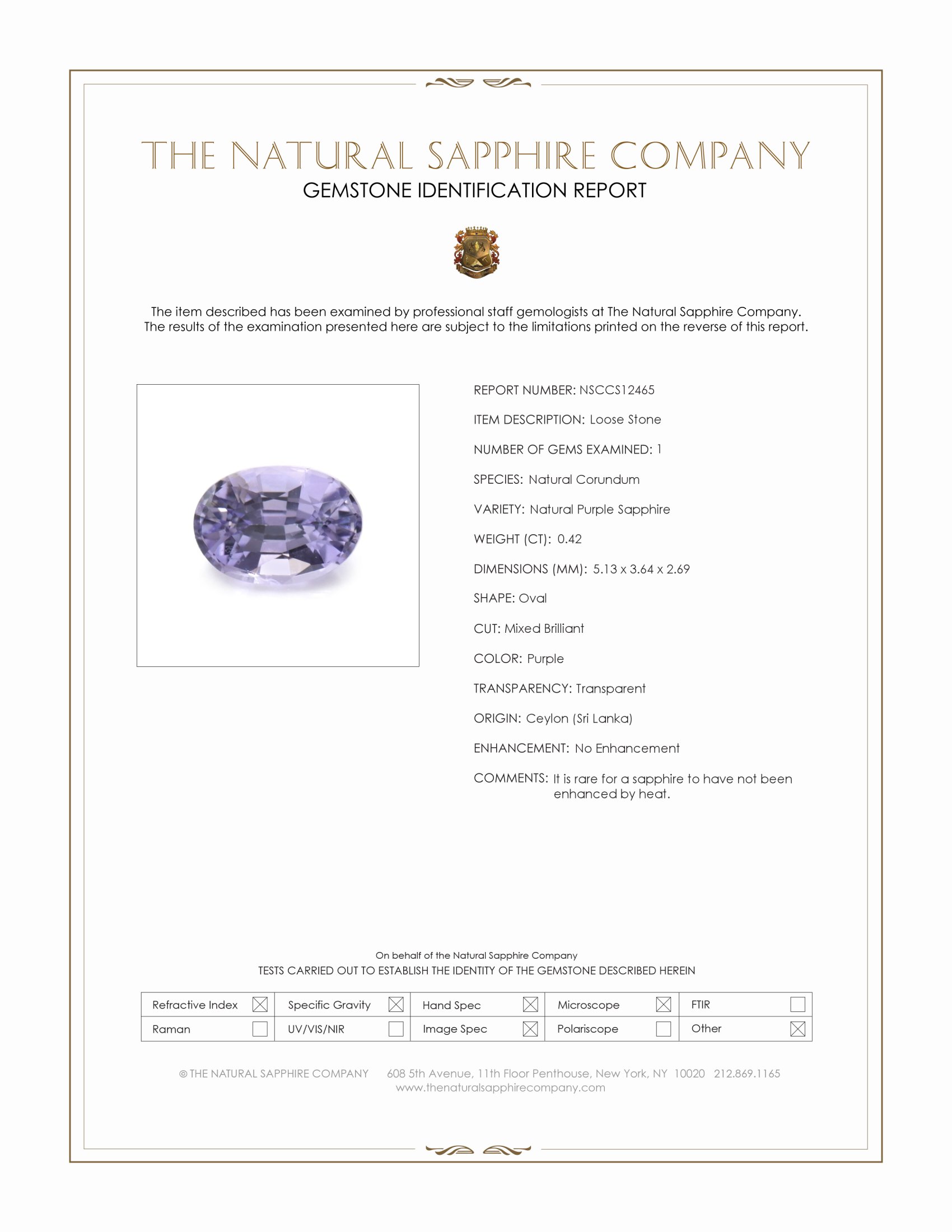 0.42 Ct. Purple Sapphire from Ceylon (Sri Lanka)