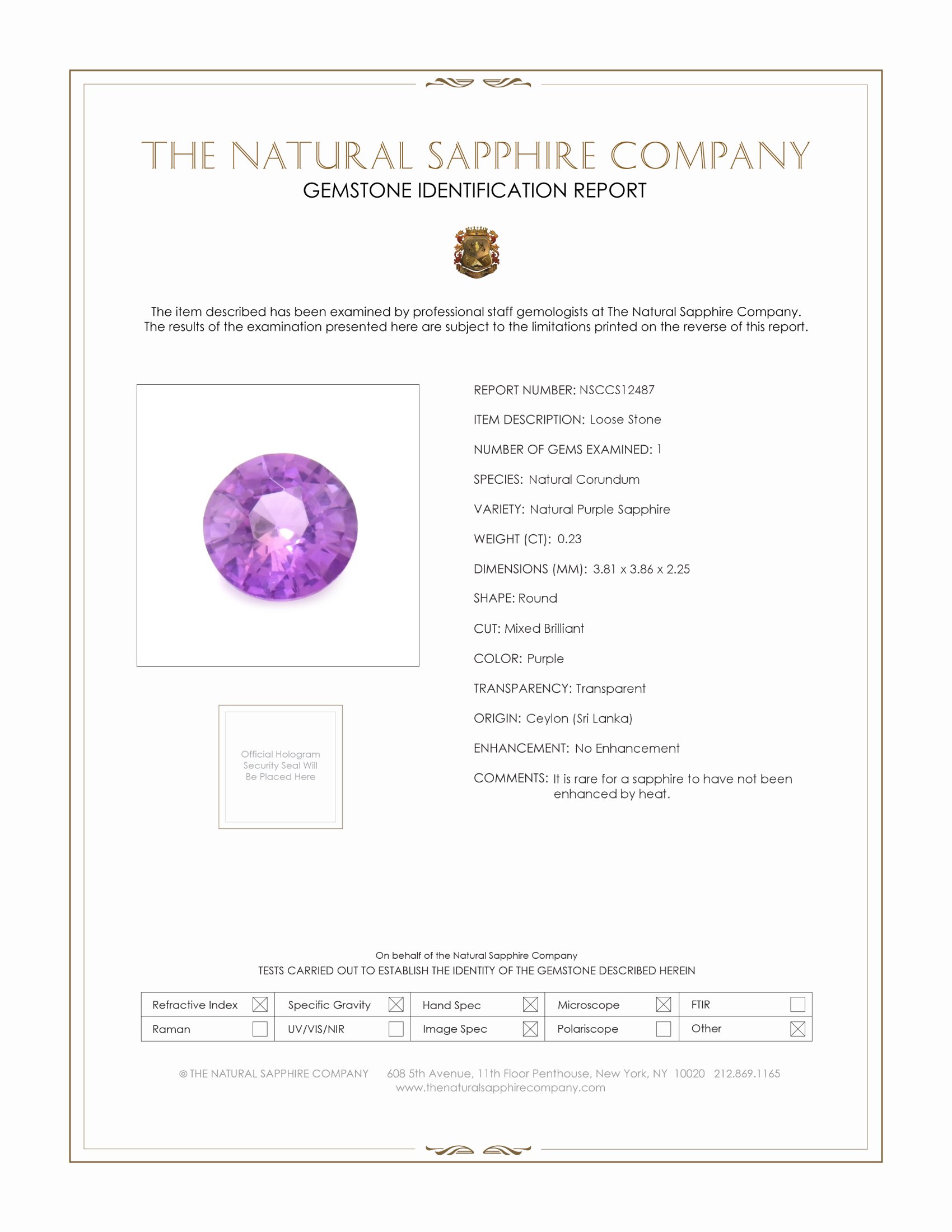 0.23 Ct. Purple Sapphire from Ceylon (Sri Lanka)