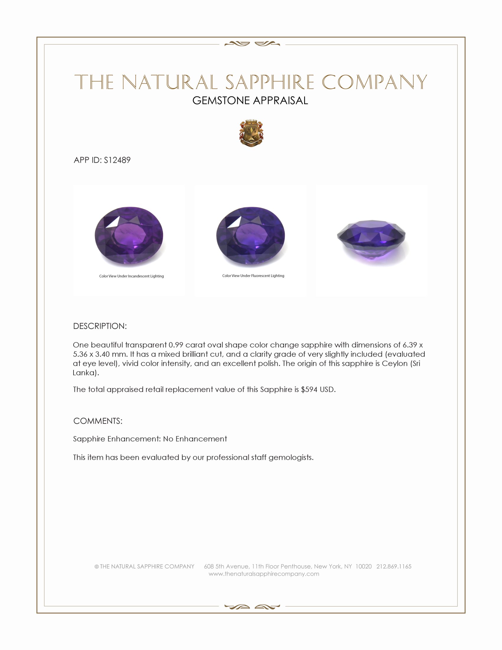 0.99 Ct. Color Change Sapphire from Ceylon (Sri Lanka)