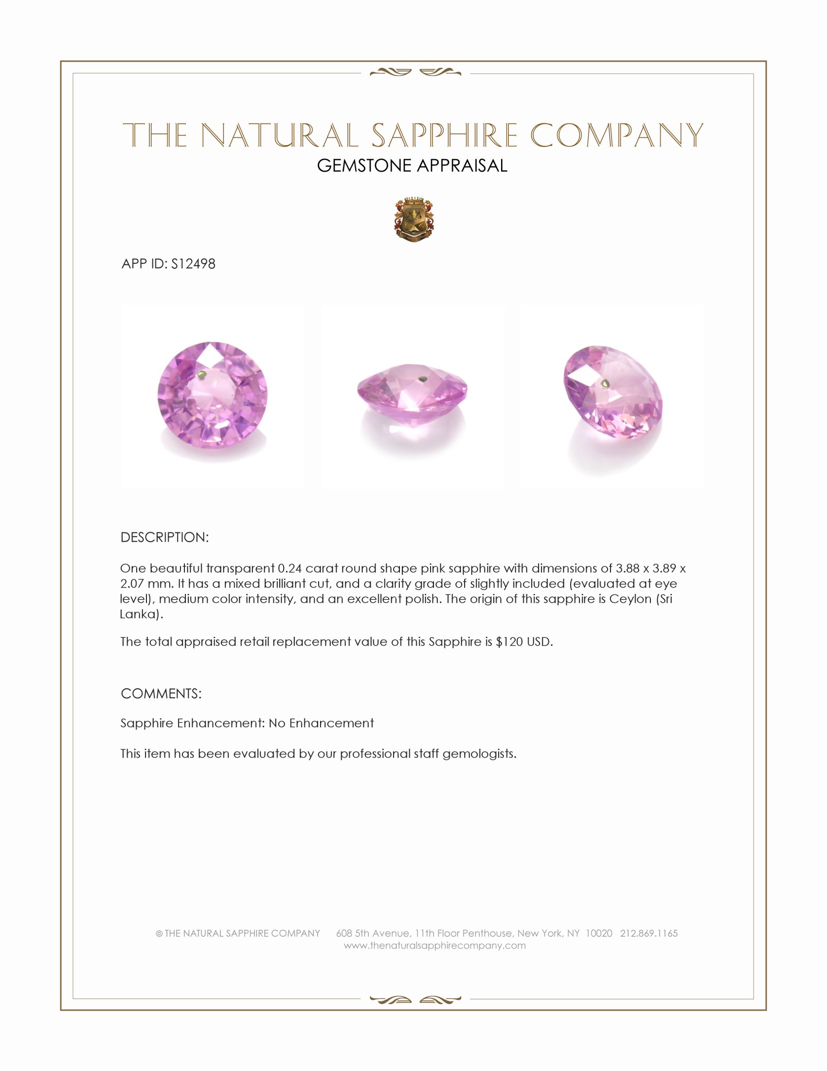 0.24 Ct. Pink Sapphire from Ceylon (Sri Lanka)