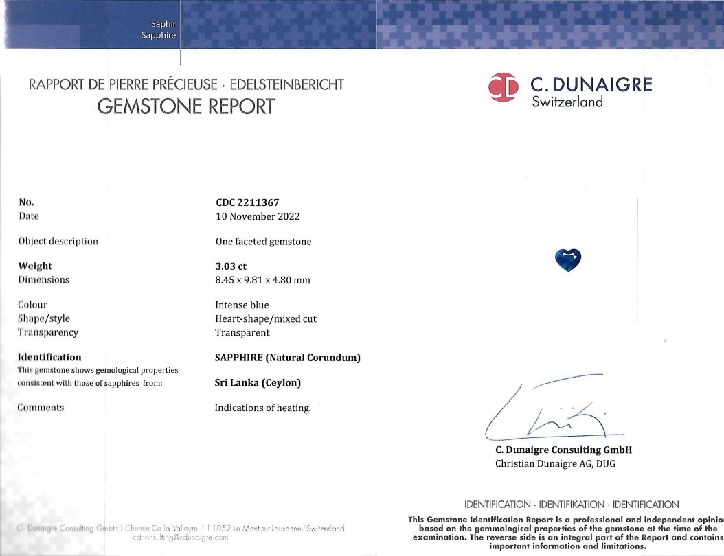 3.03 Ct. Blue Sapphire from Ceylon (Sri Lanka)
