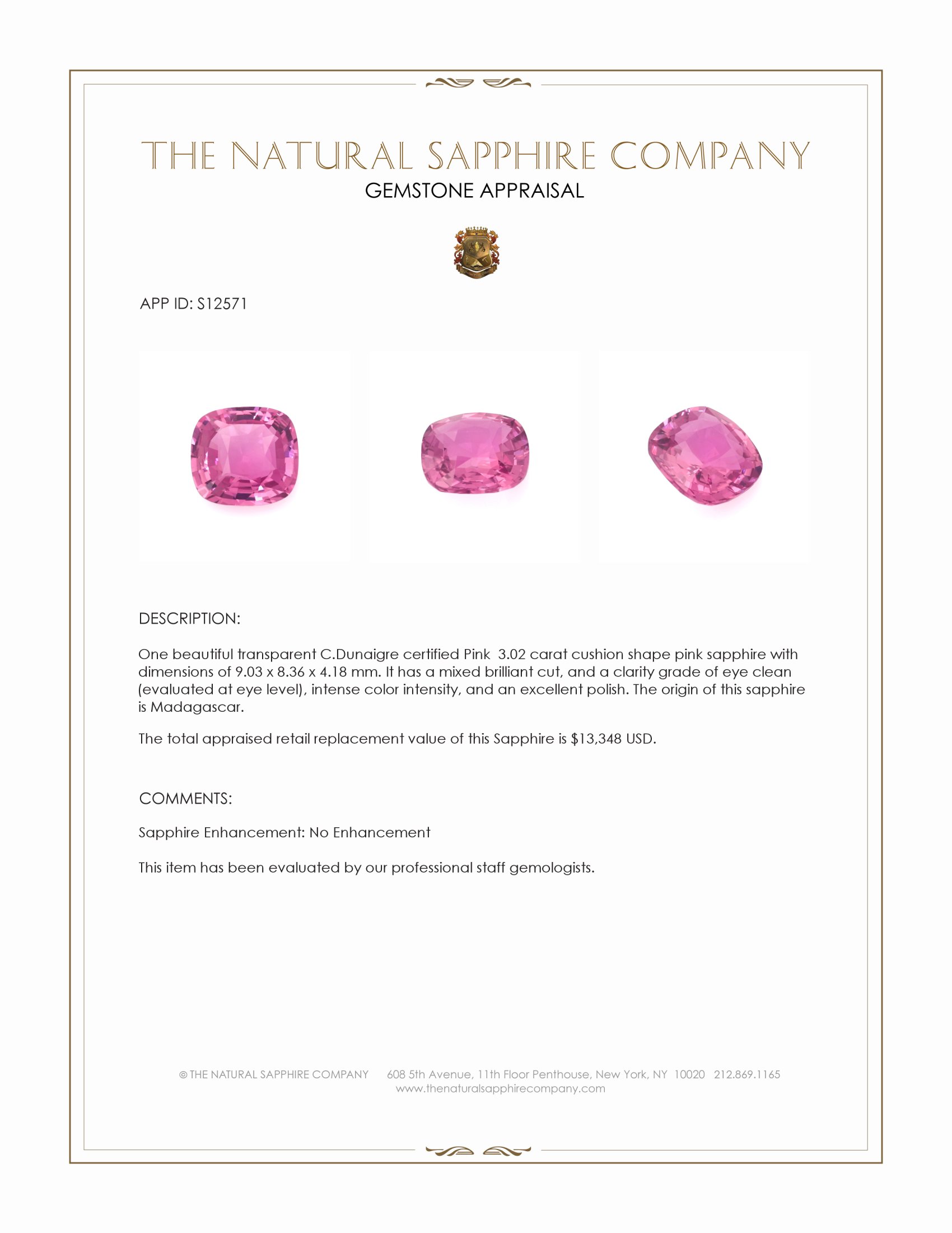 3.02 Ct. Pink Sapphire from Madagascar
