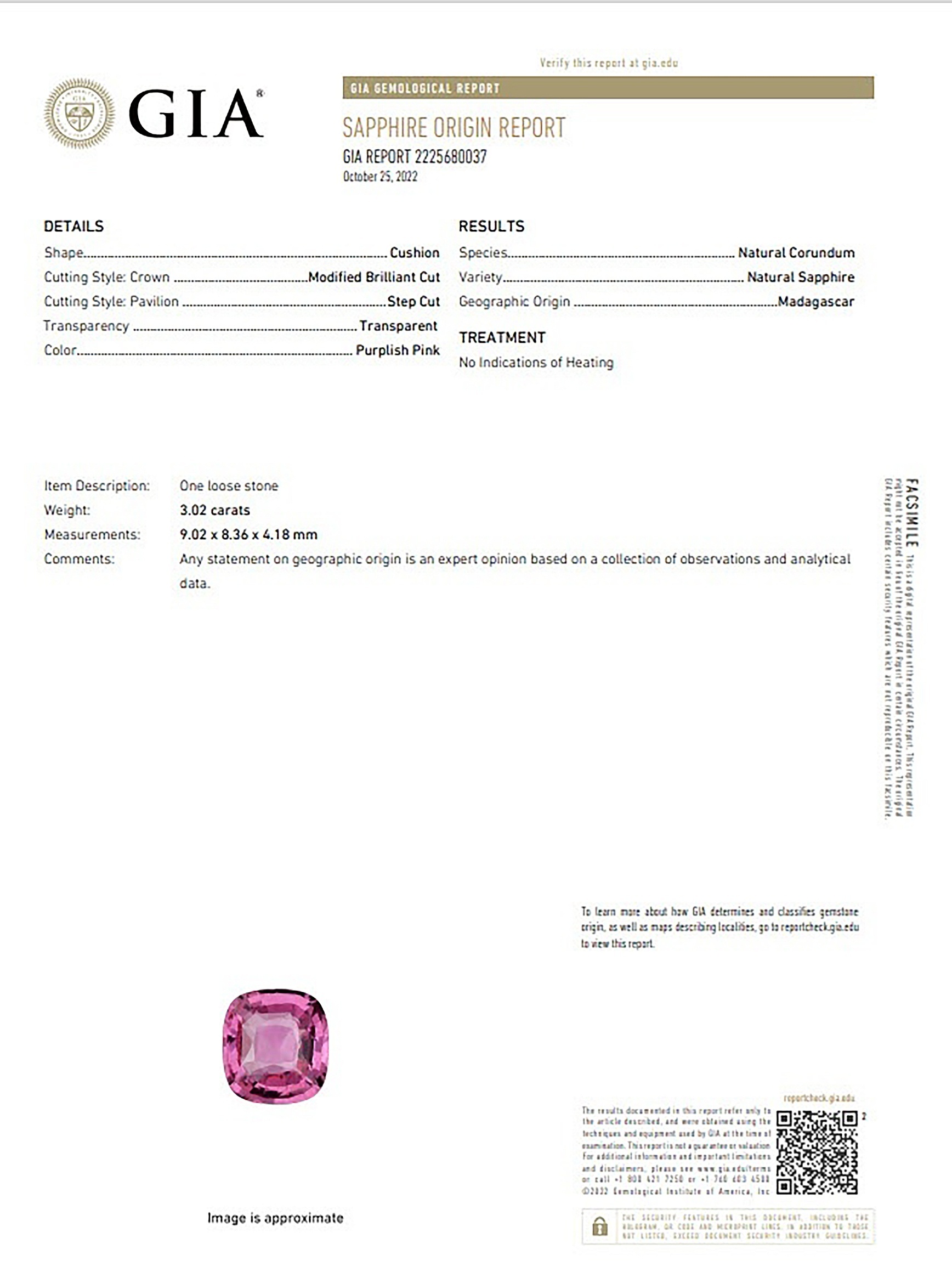 3.02 Ct. Pink Sapphire from Madagascar