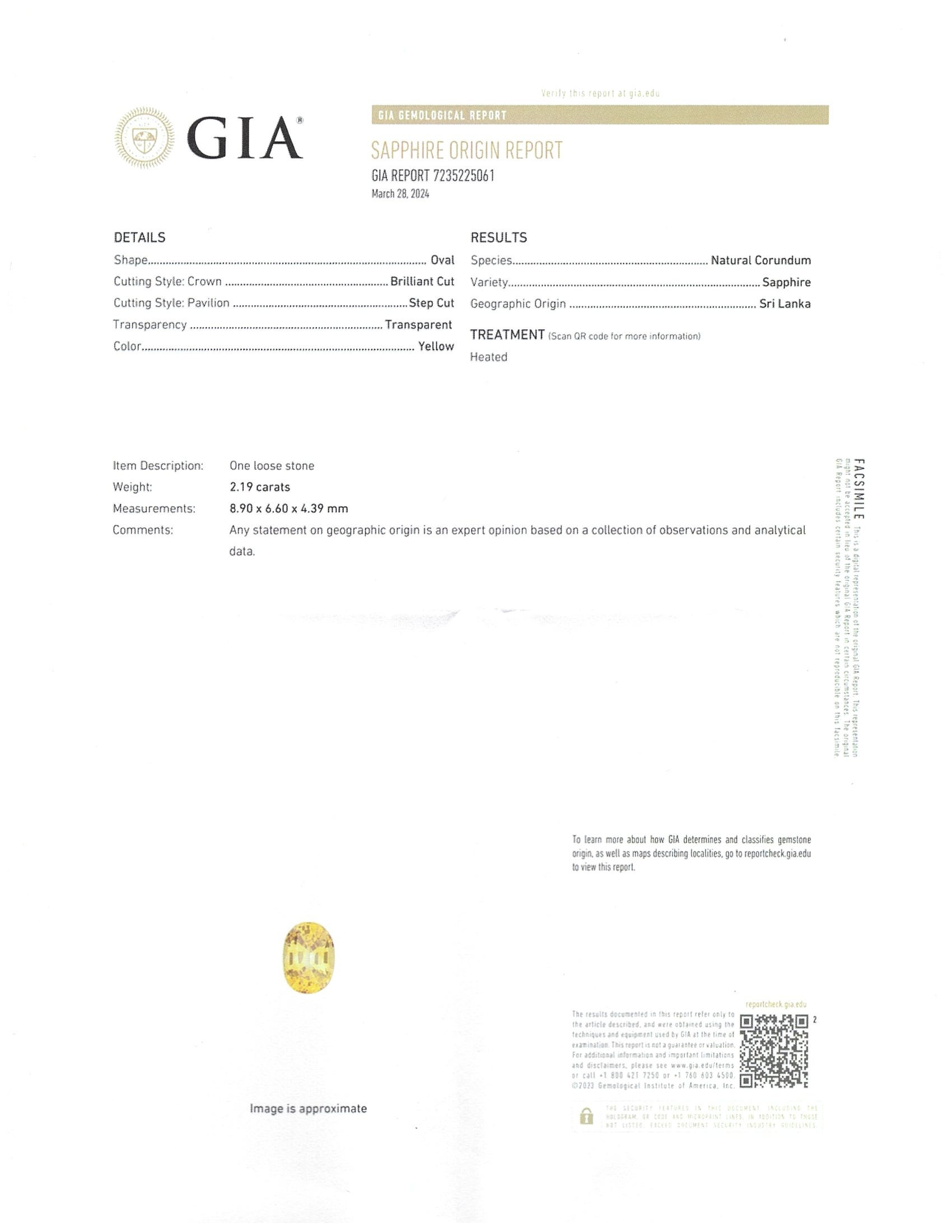 2.19 Ct. Yellow Sapphire from Ceylon (Sri Lanka)