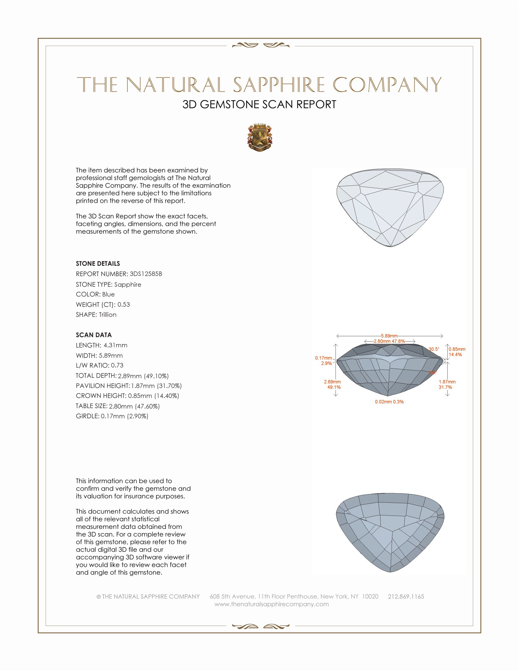 0.53 Ct. Blue Sapphire from Ceylon (Sri Lanka)