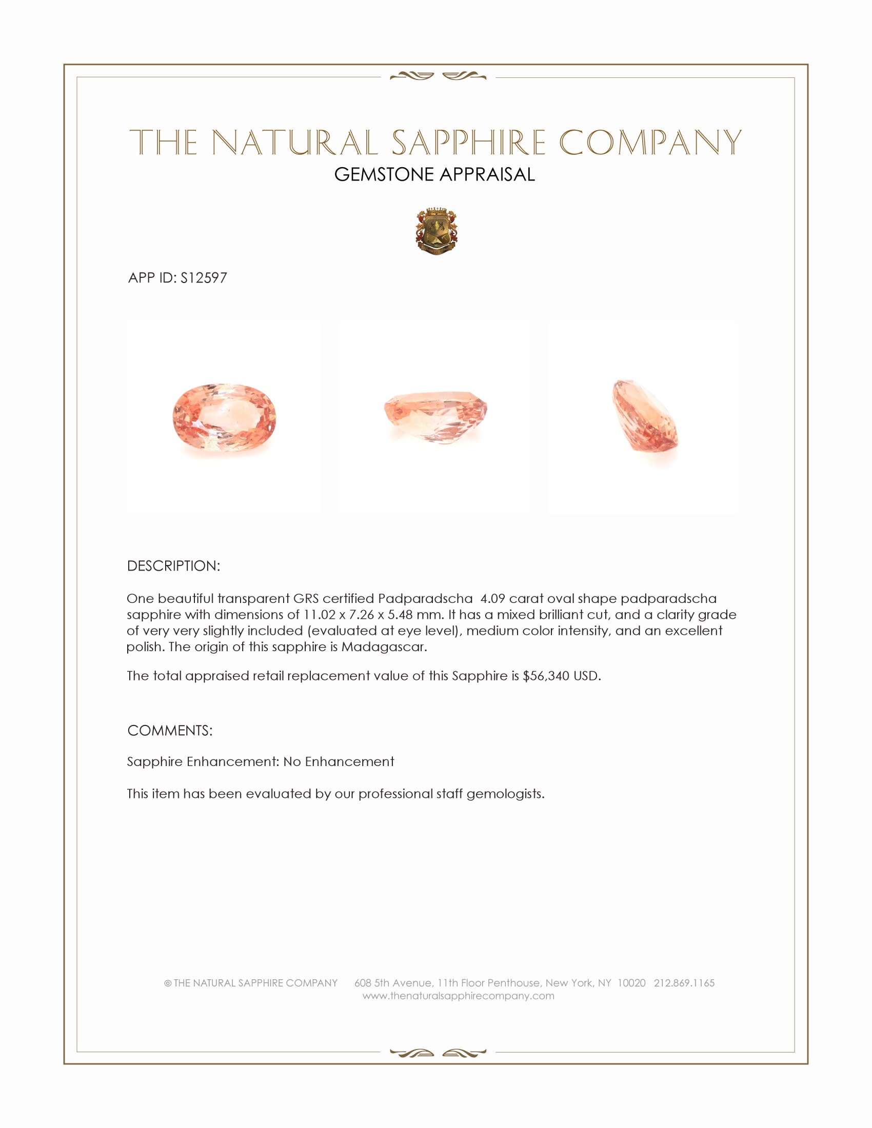 4.09 Ct. Padparadscha Sapphire from Madagascar