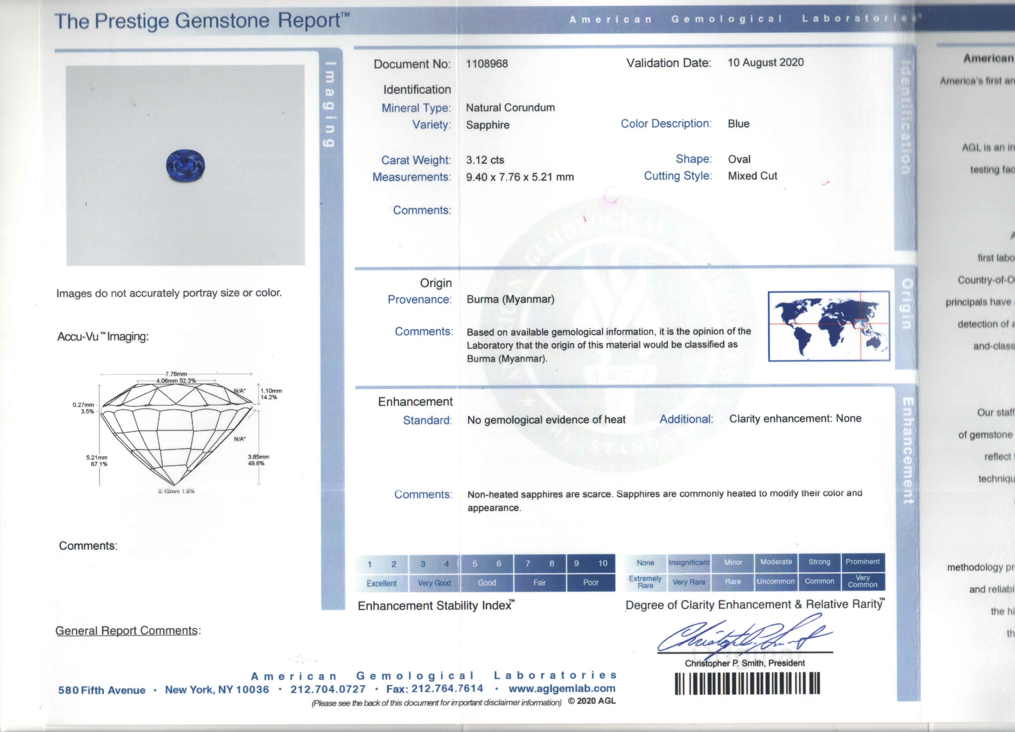 3.12 Ct. Blue Sapphire from Burma (Myanmar)