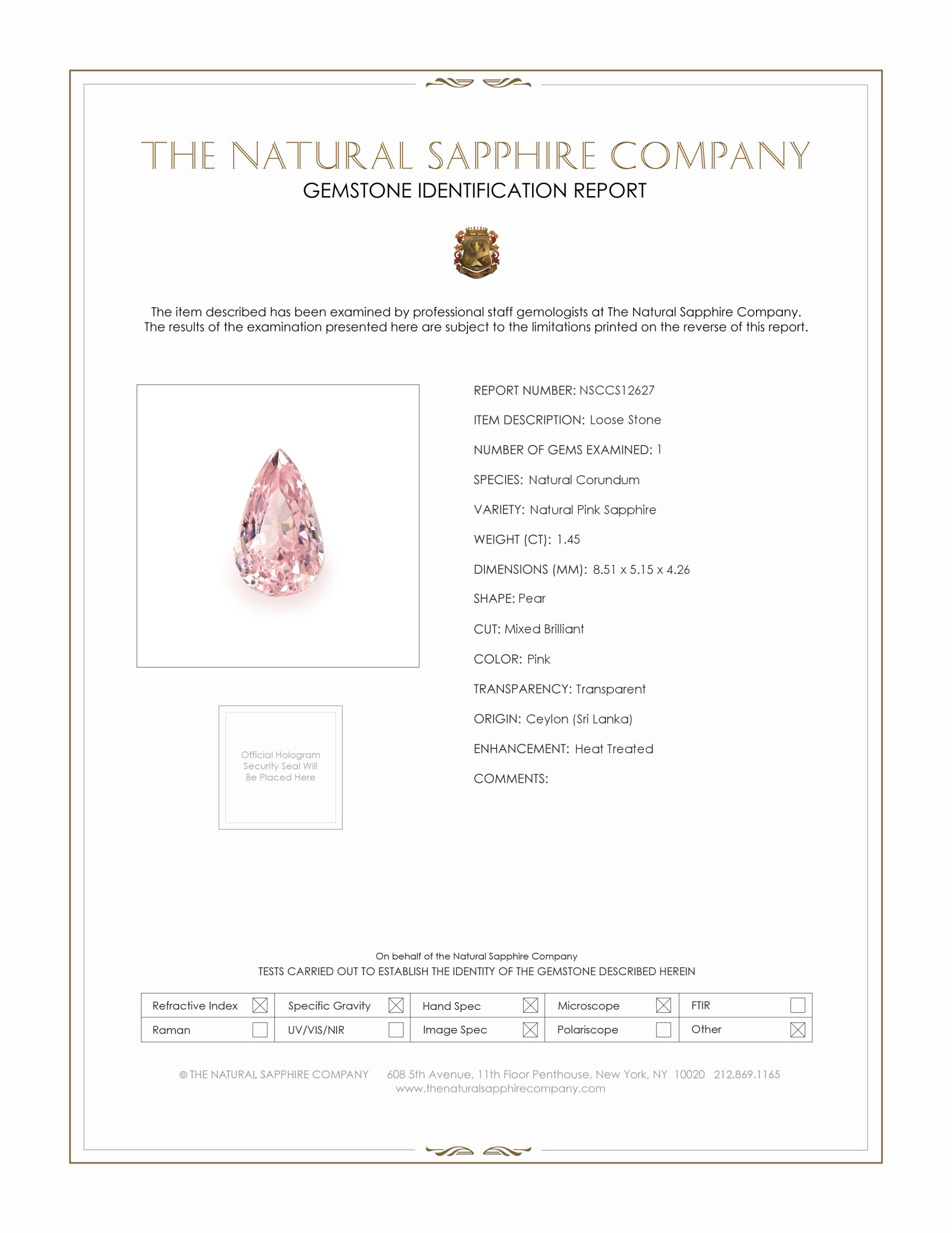 1.45 Ct. Pink Sapphire from Ceylon (Sri Lanka)