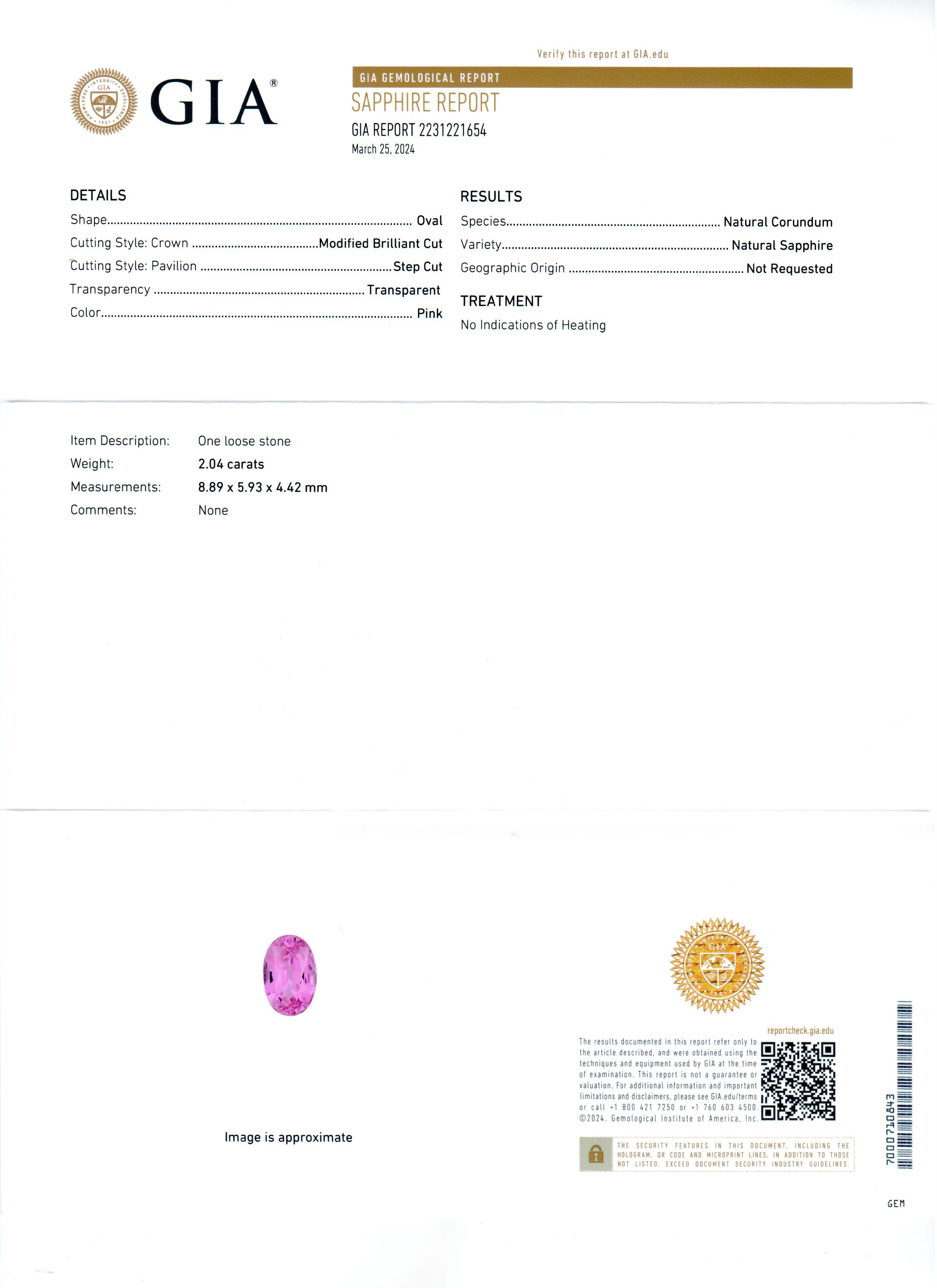 2.04 Ct. Pink Sapphire from Ceylon (Sri Lanka)