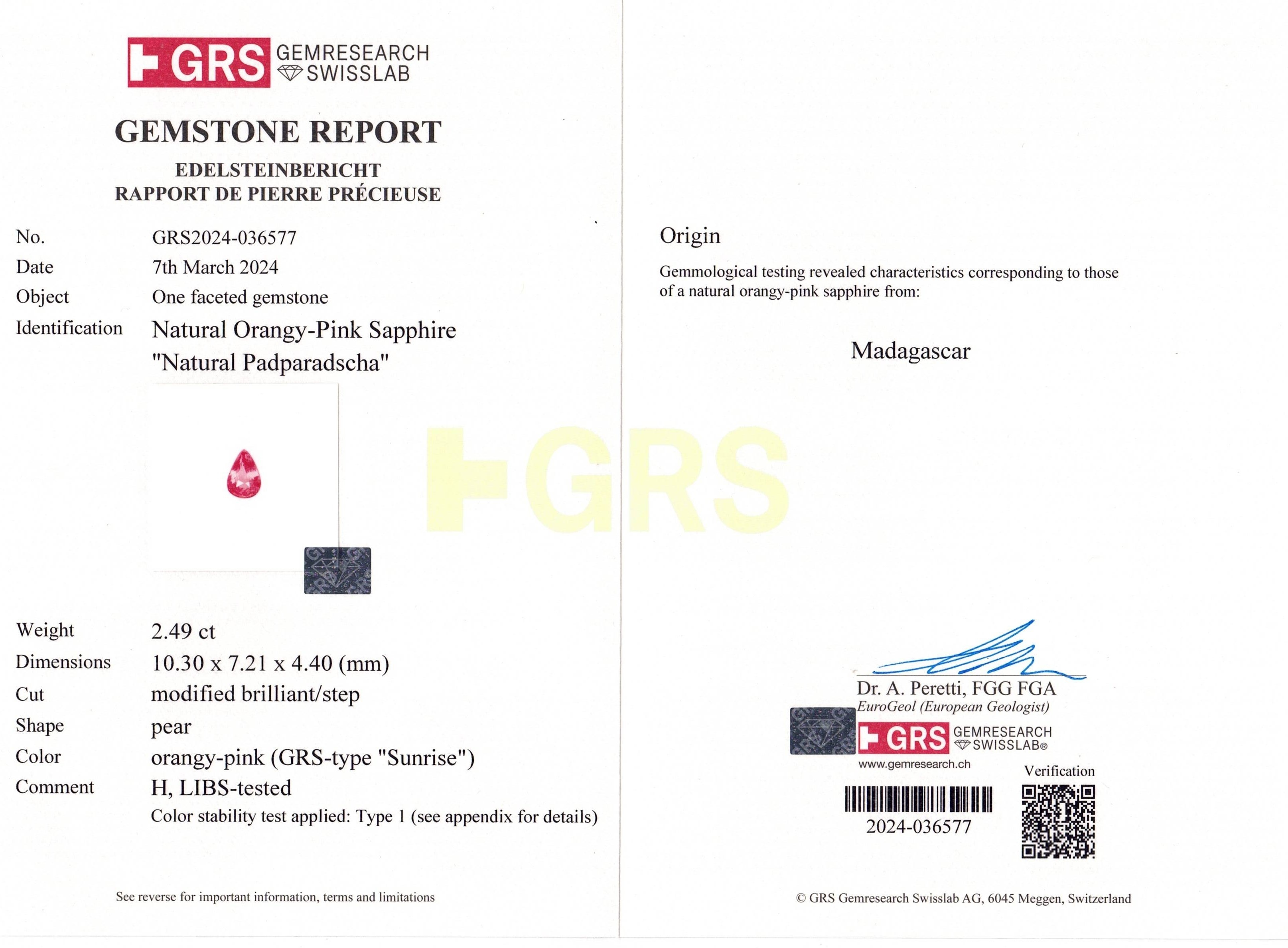 2.49 Ct. Padparadscha Sapphire from Madagascar