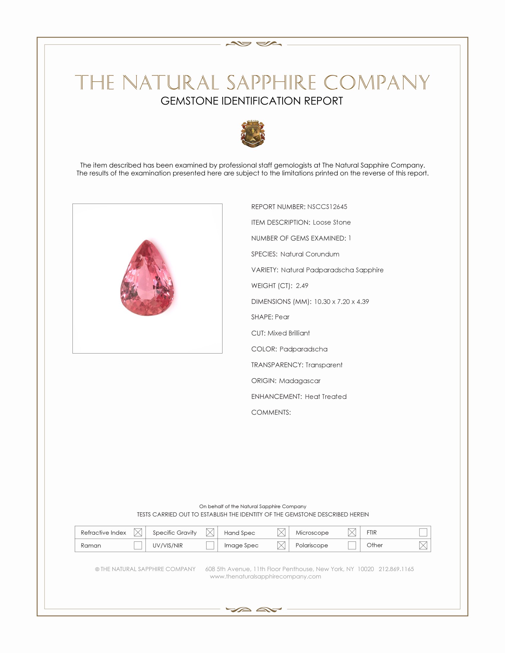 2.49 Ct. Padparadscha Sapphire from Madagascar