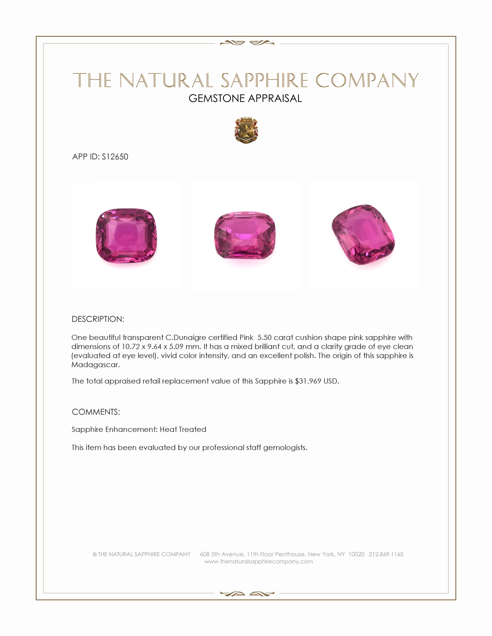 5.50 Ct. Pink Sapphire from Madagascar