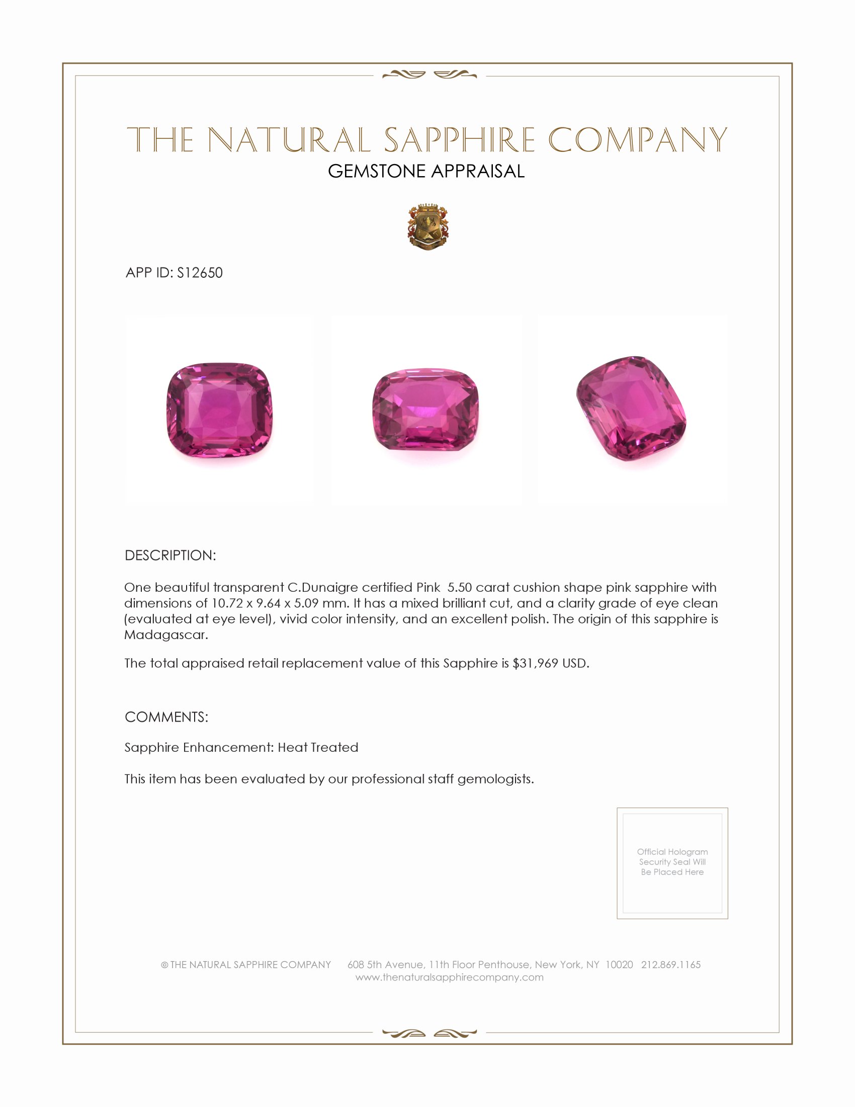 5.50 Ct. Pink Sapphire from Madagascar
