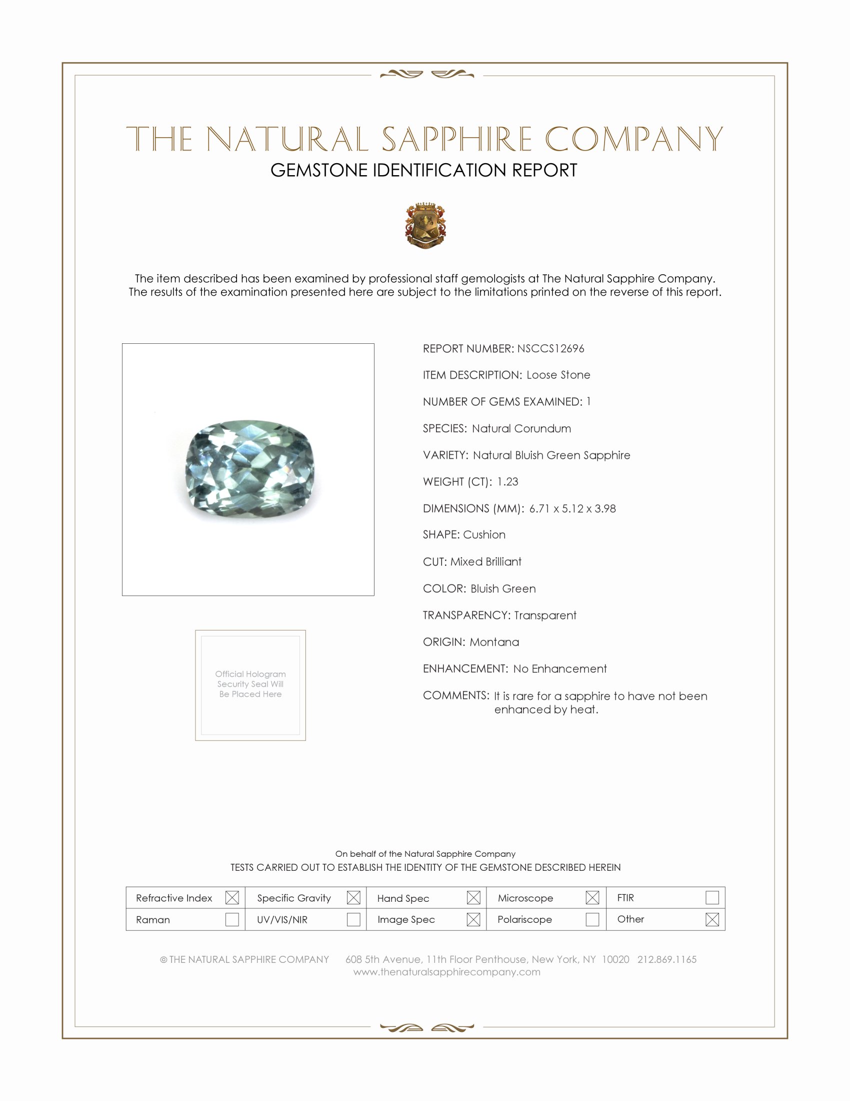 1.23 Ct. Bluish Green Sapphire from Montana