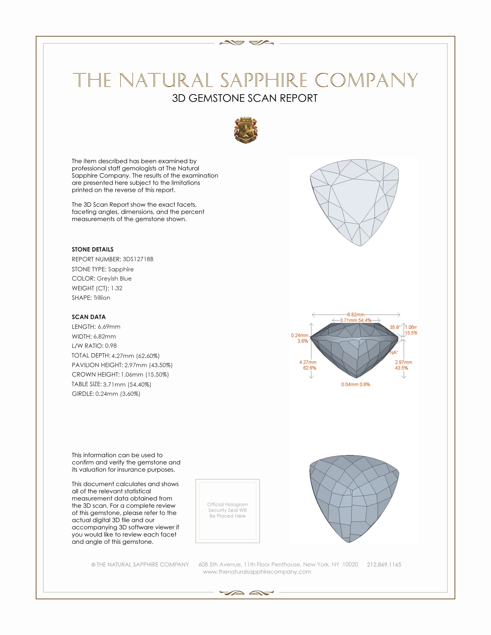 1.32 Ct. Greyish Blue Sapphire from Montana