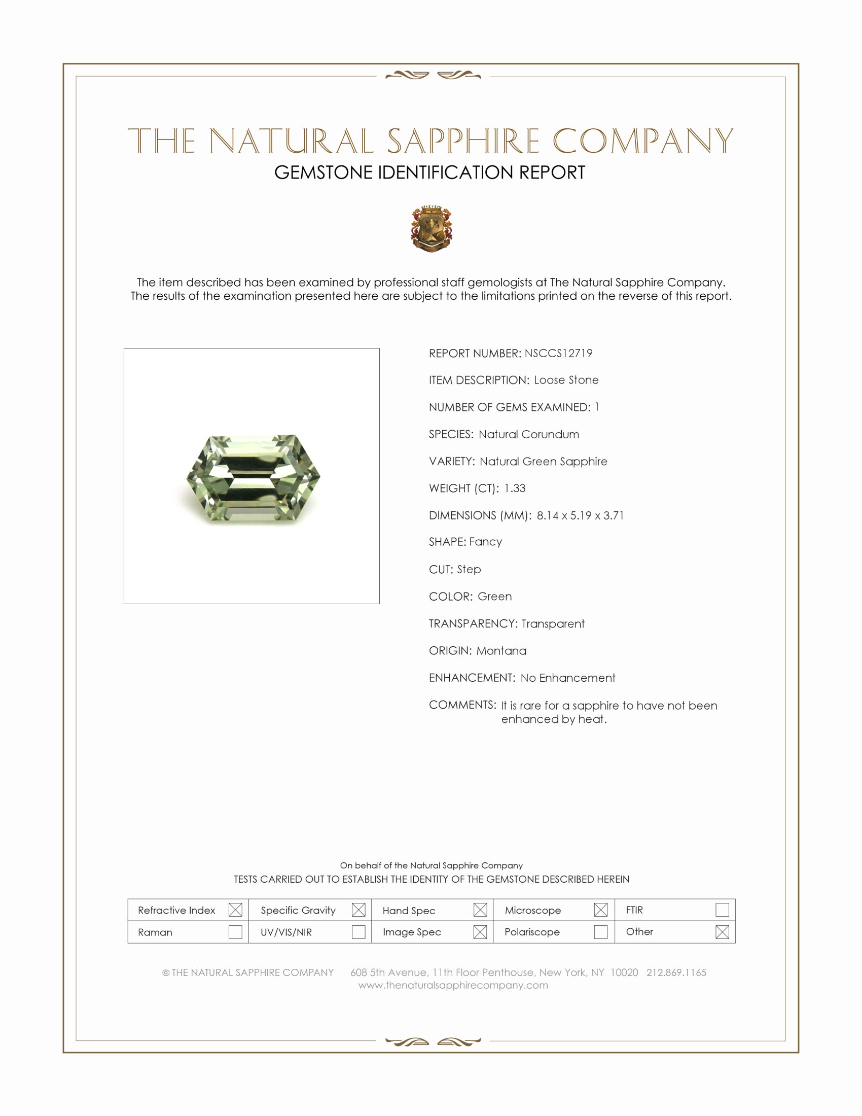 1.33 Ct. Green Sapphire from Montana