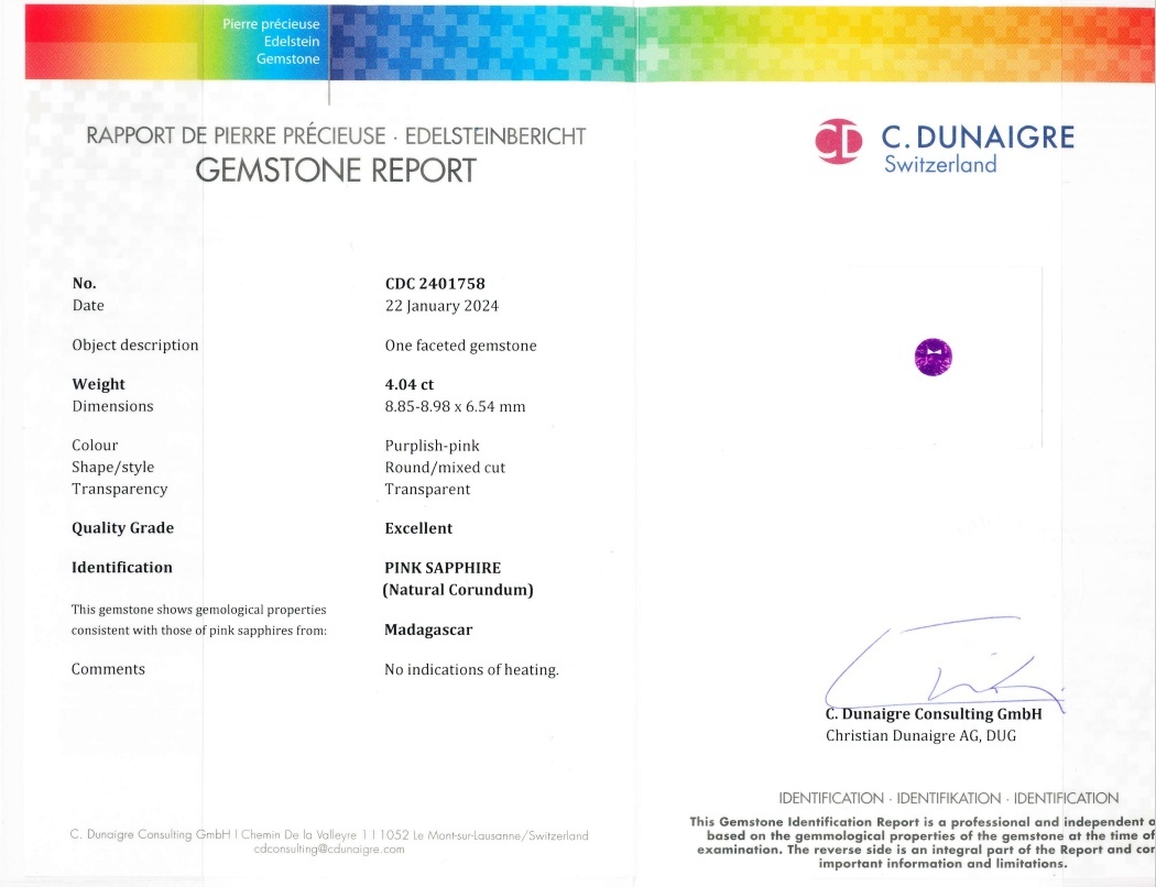 4.04 Ct. Purplish Pink Sapphire from Madagascar