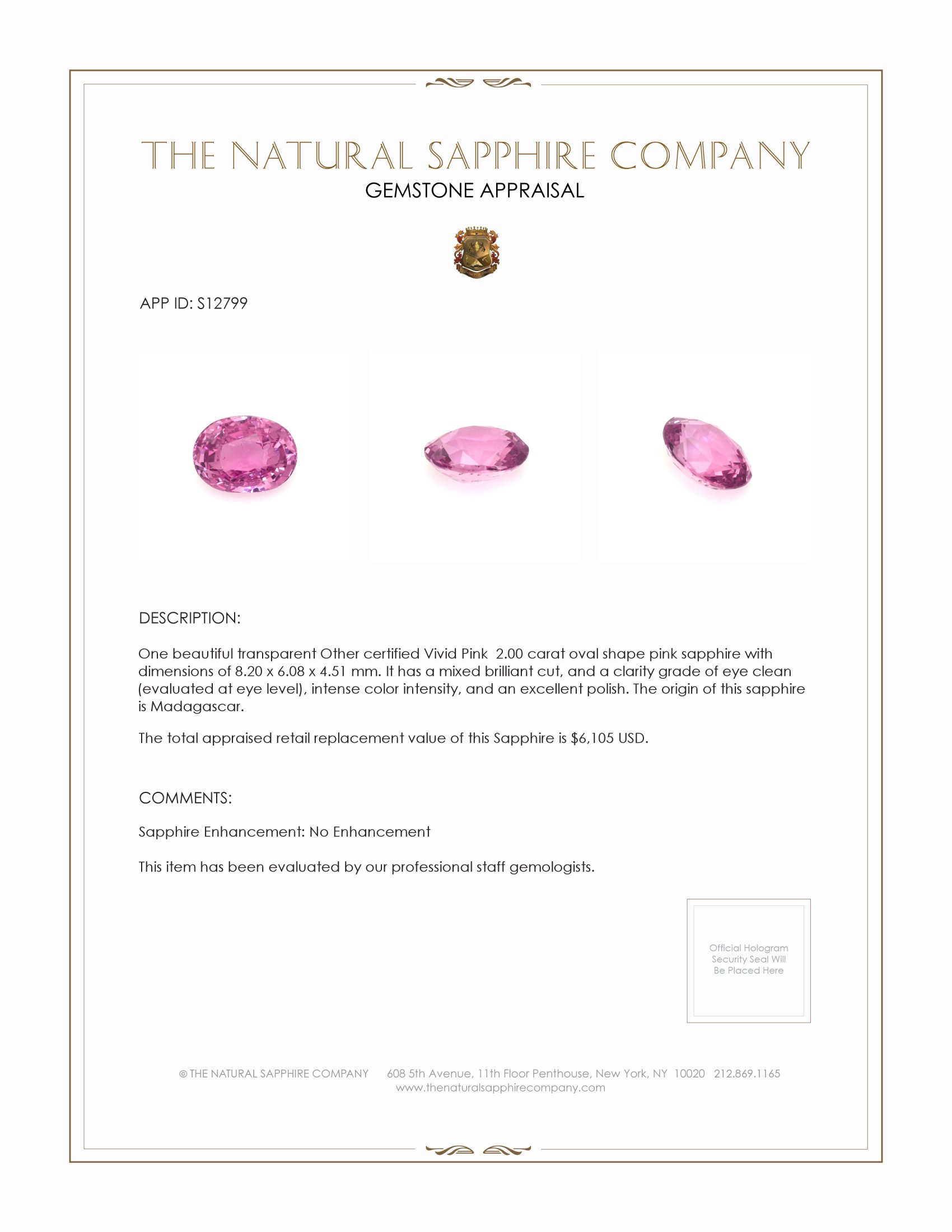 2.00 Ct. Pink Sapphire from Madagascar