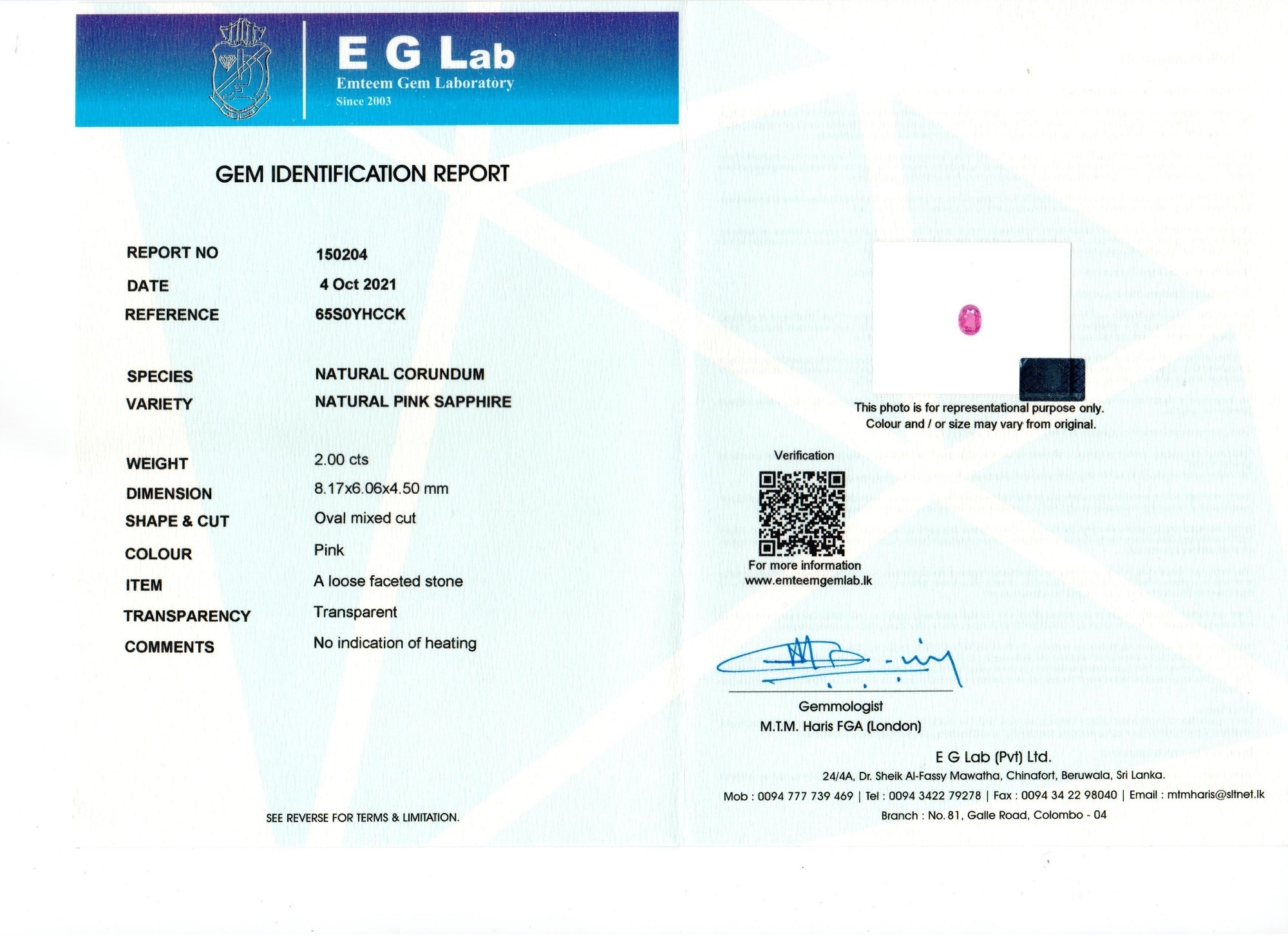 2.00 Ct. Pink Sapphire from Madagascar