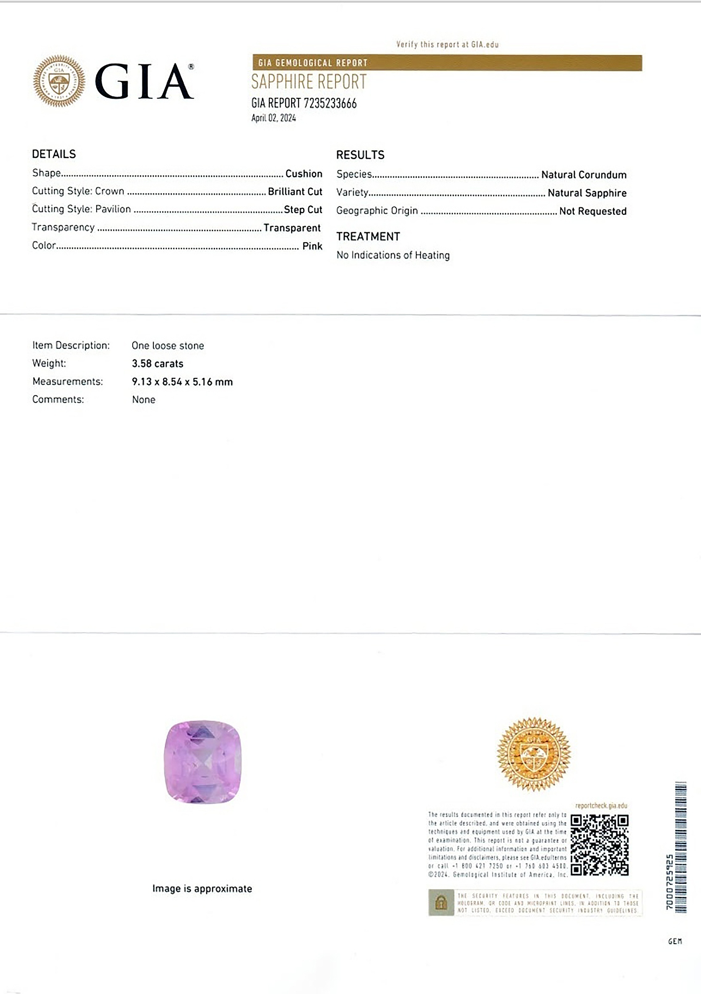 3.58 Ct. Pink Sapphire from Ceylon (Sri Lanka)
