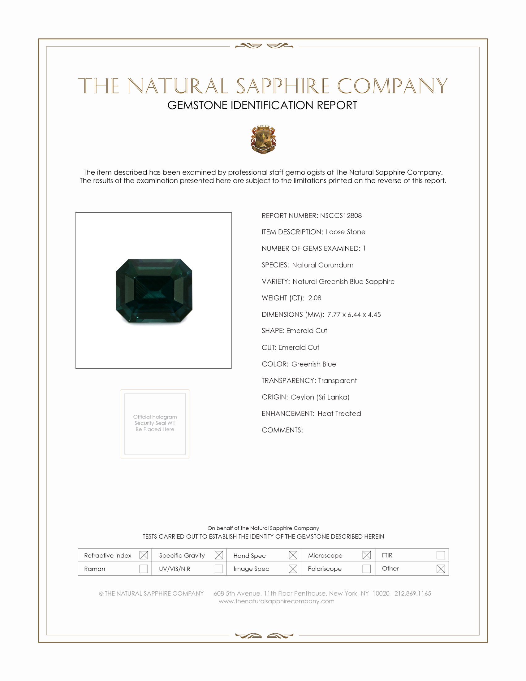 2.08 Ct. Greenish Blue Sapphire from Ceylon (Sri Lanka)