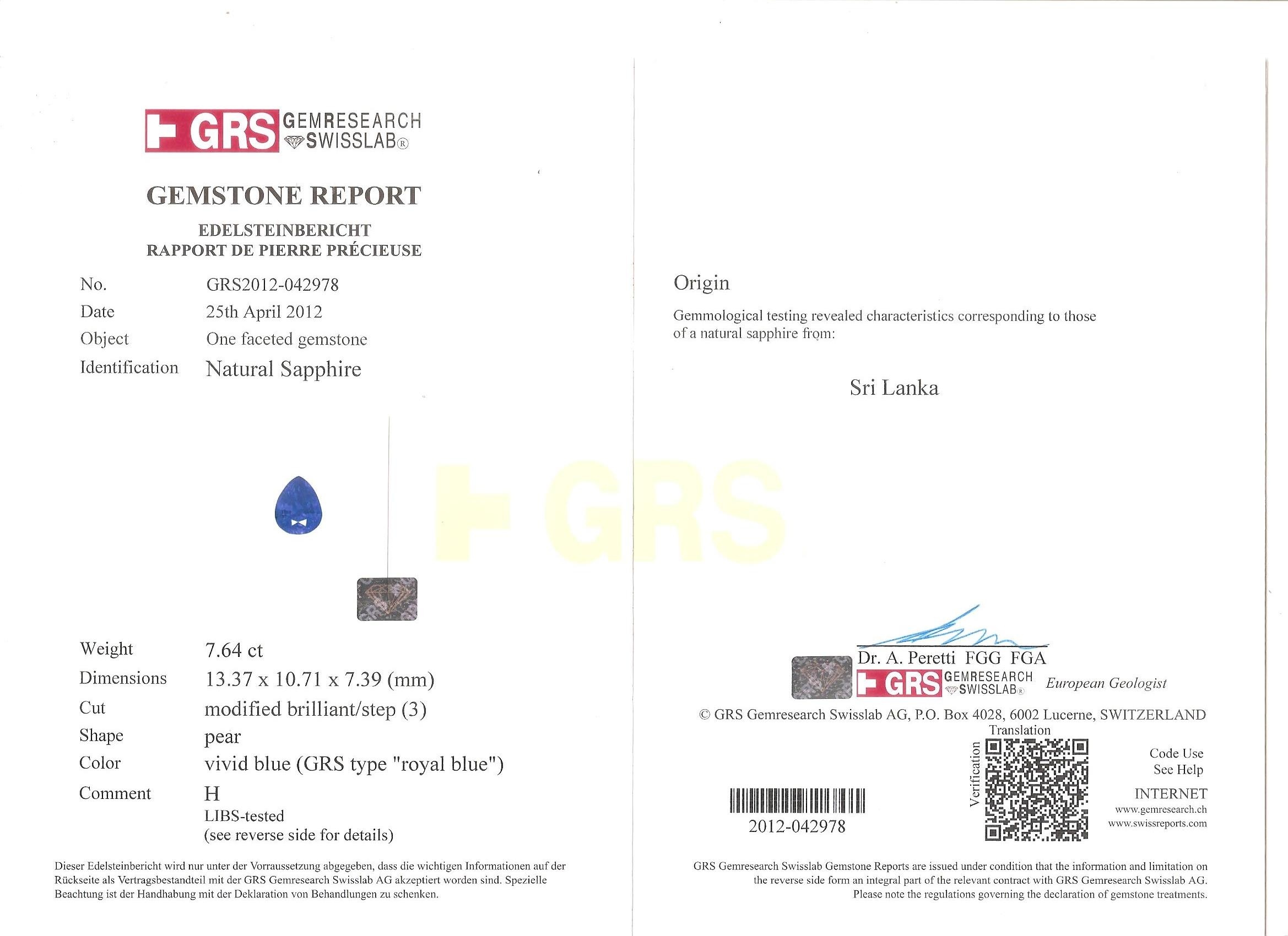 7.64 Ct. Blue Sapphire from Ceylon (Sri Lanka)