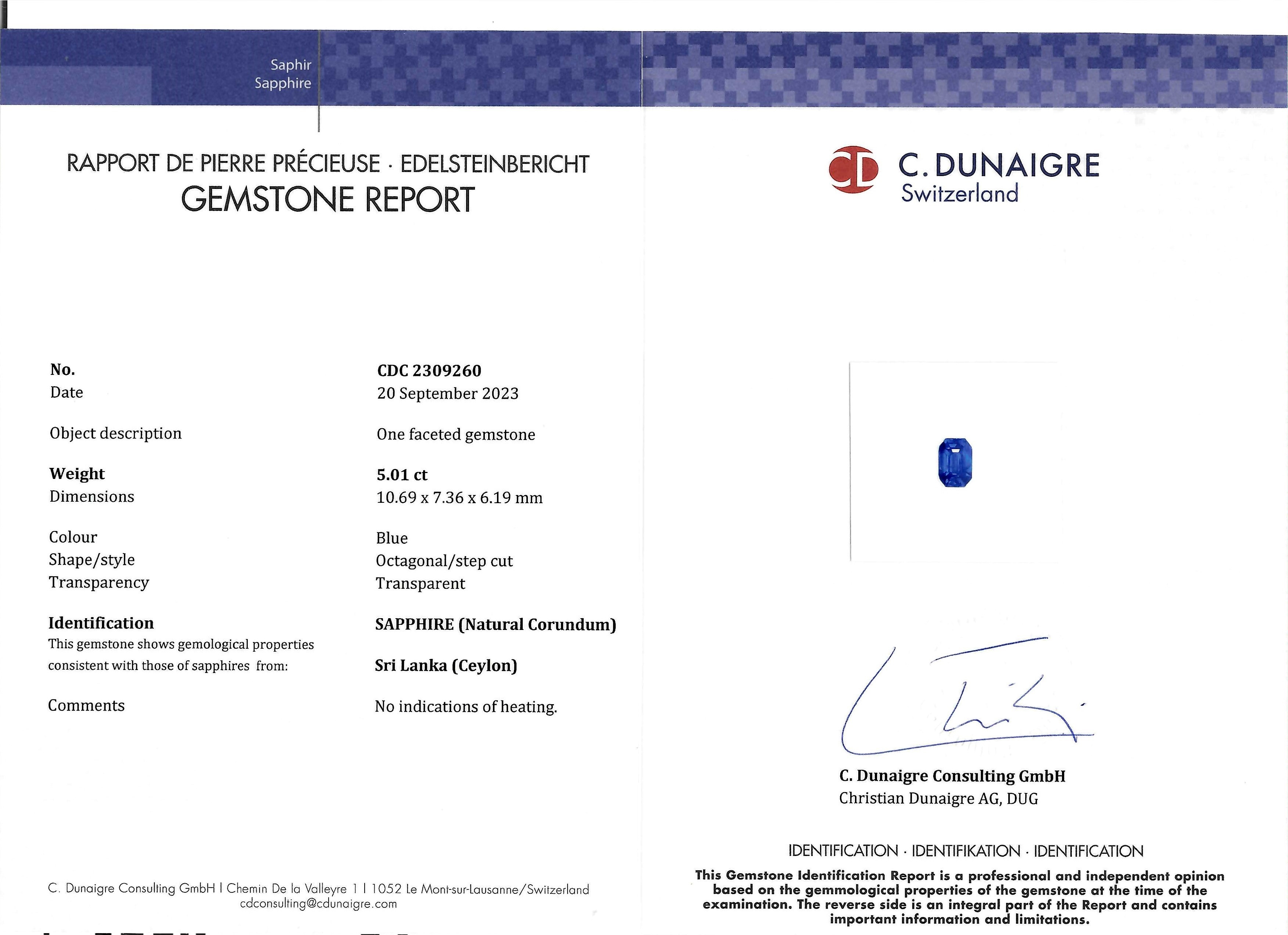 5.01 Ct. Blue Sapphire from Ceylon (Sri Lanka)