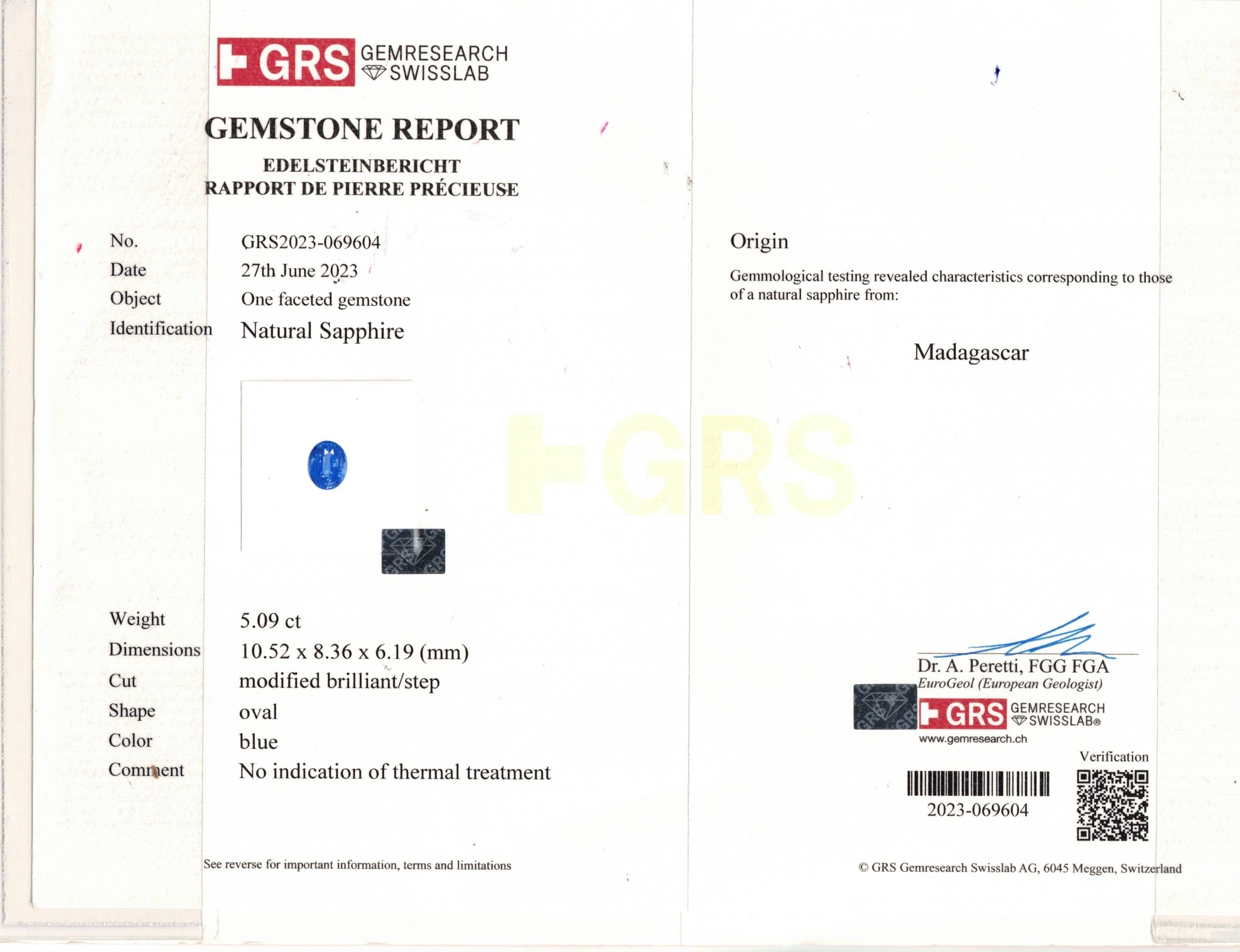 5.09 Ct. Blue Sapphire from Madagascar