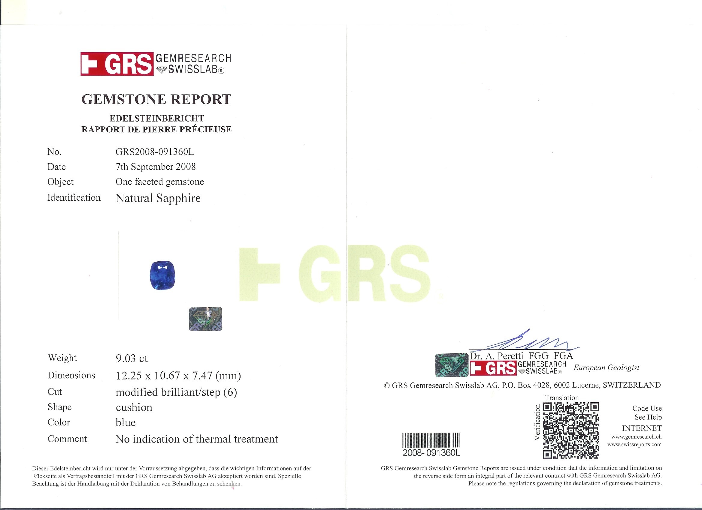 9.03 Ct. Blue Sapphire from Ceylon (Sri Lanka)