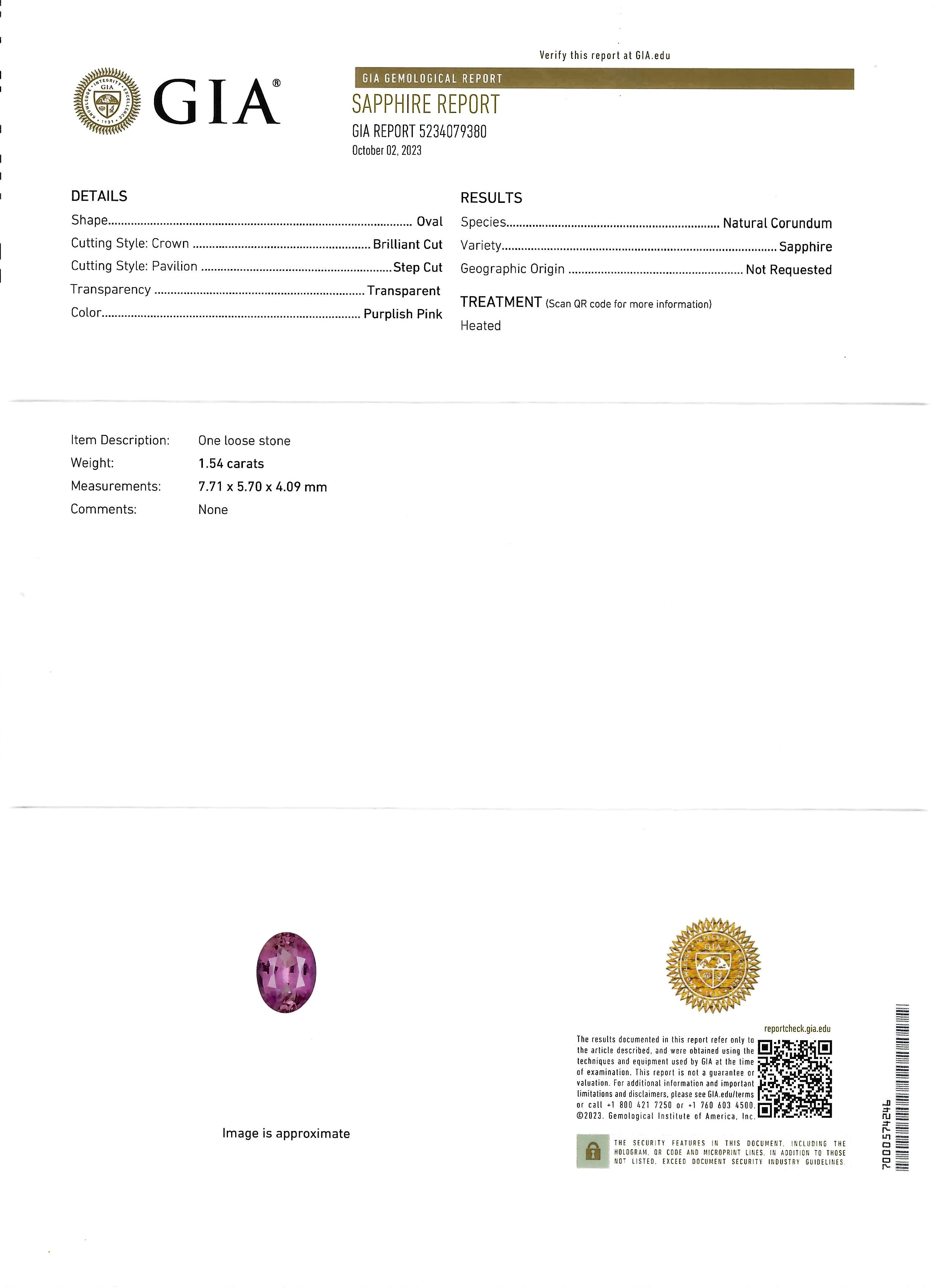 1.54 Ct. Purplish Pink Sapphire from Ceylon (Sri Lanka)