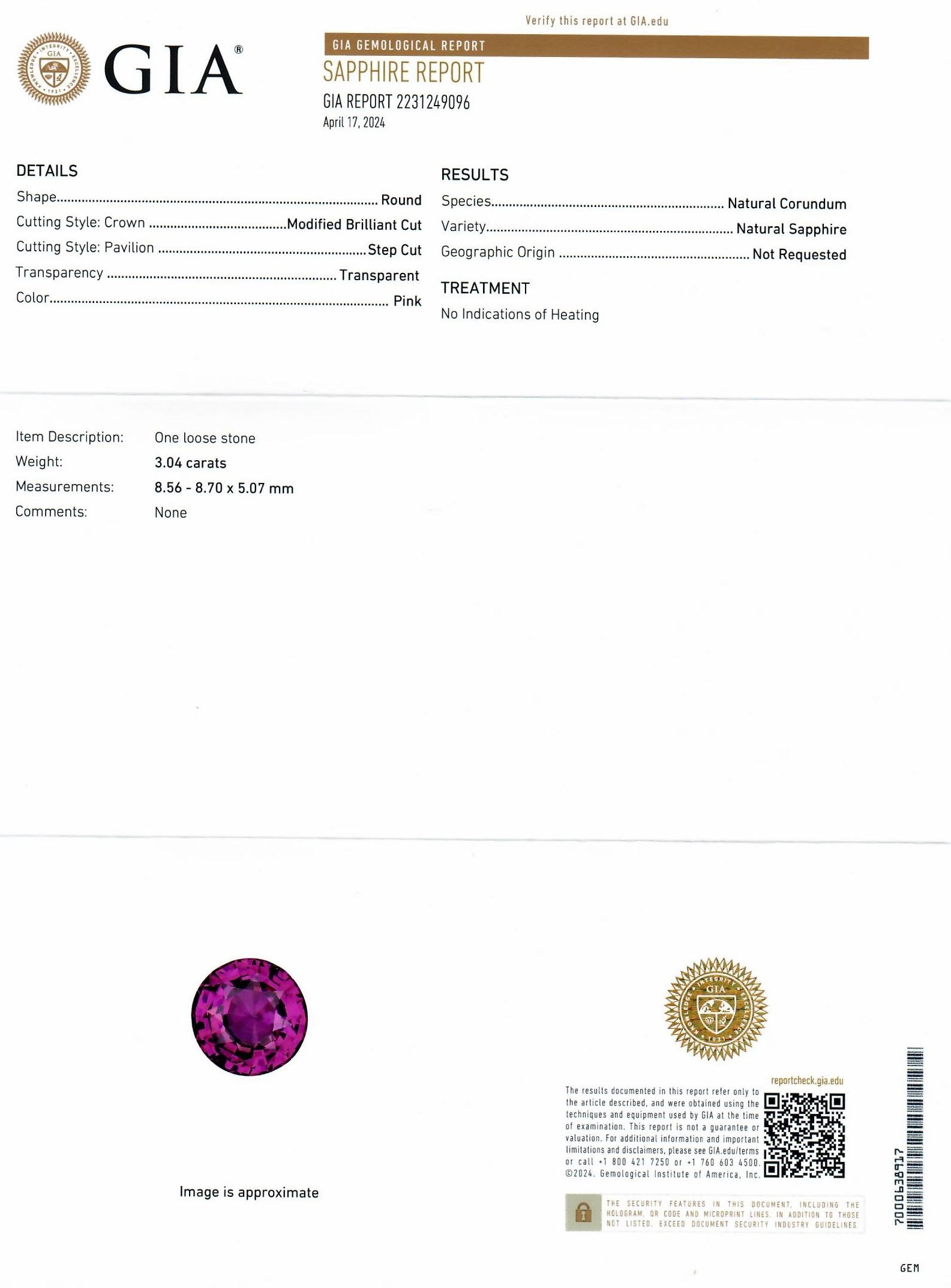 3.04 Ct. Purplish Pink Sapphire from Ceylon (Sri Lanka)