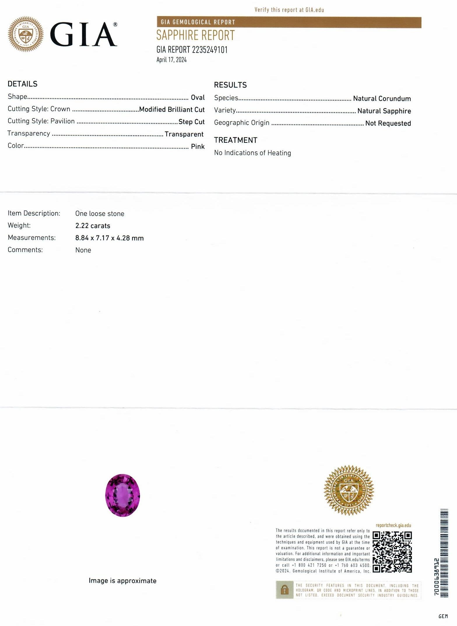 2.22 Ct. Pink Sapphire from Ceylon (Sri Lanka)