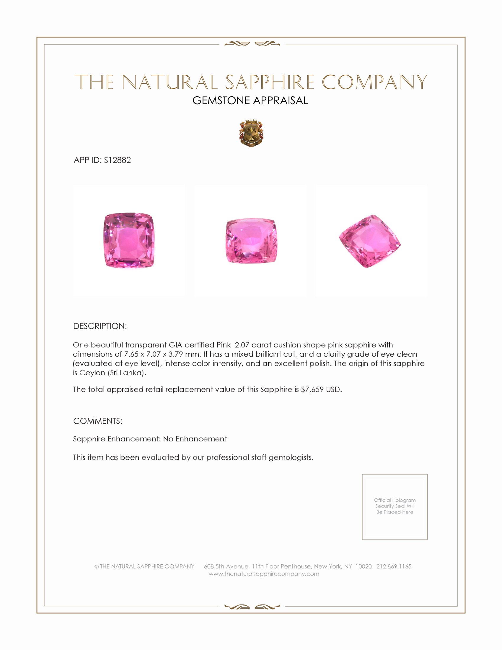 2.07 Ct. Pink Sapphire from Ceylon (Sri Lanka)