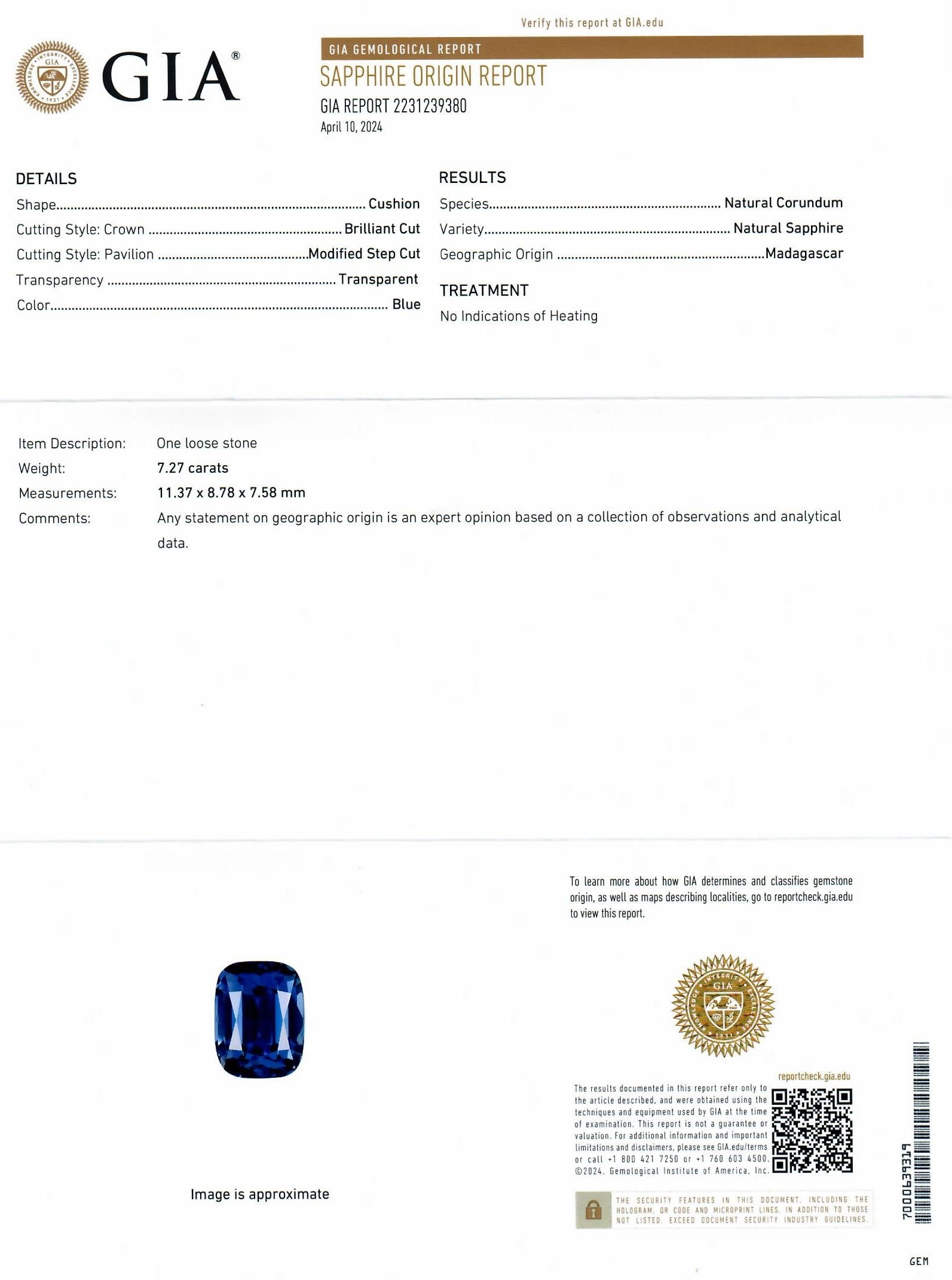 7.27 Ct. Blue Sapphire from Madagascar