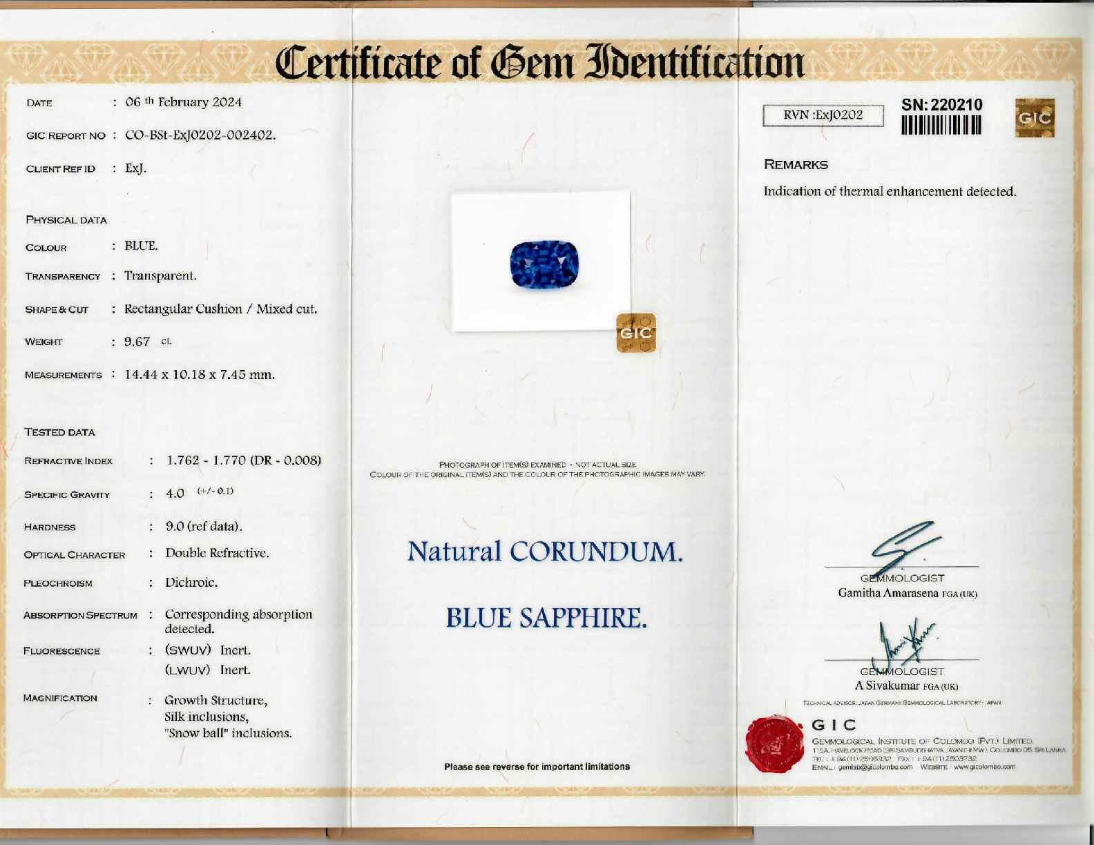 9.66 Ct. Blue Sapphire from Ceylon (Sri Lanka)