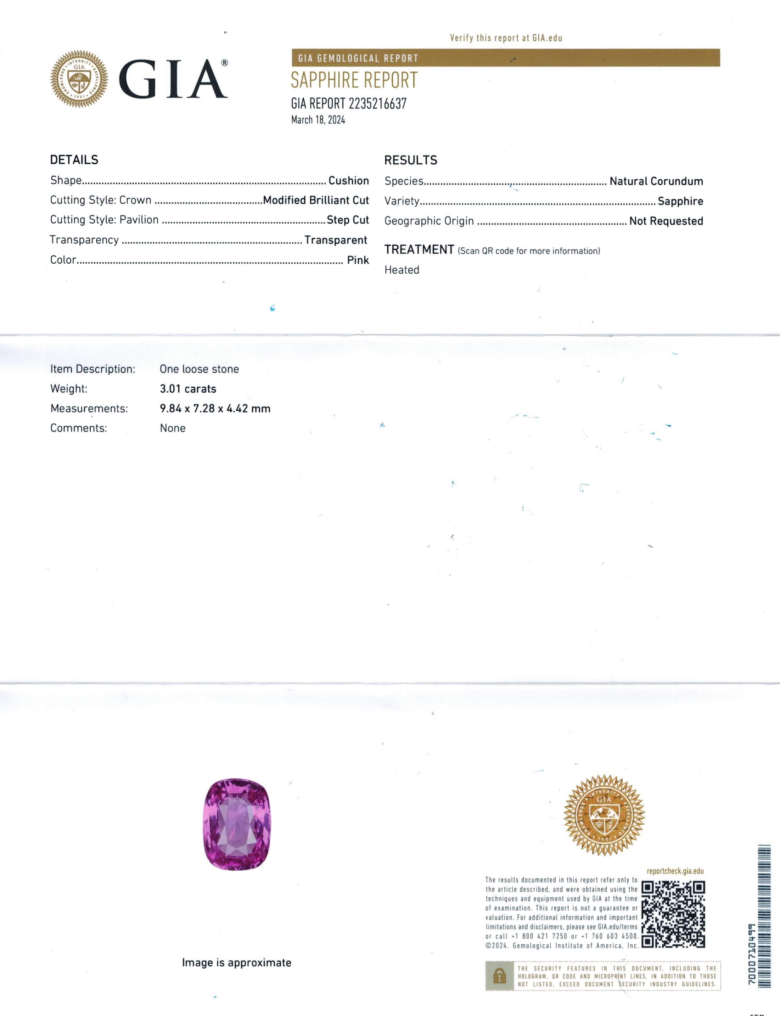 3.01 Ct. Pink Sapphire from Ceylon (Sri Lanka)