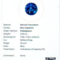2.05 Ct. Blue Sapphire from Madagascar Scan Report