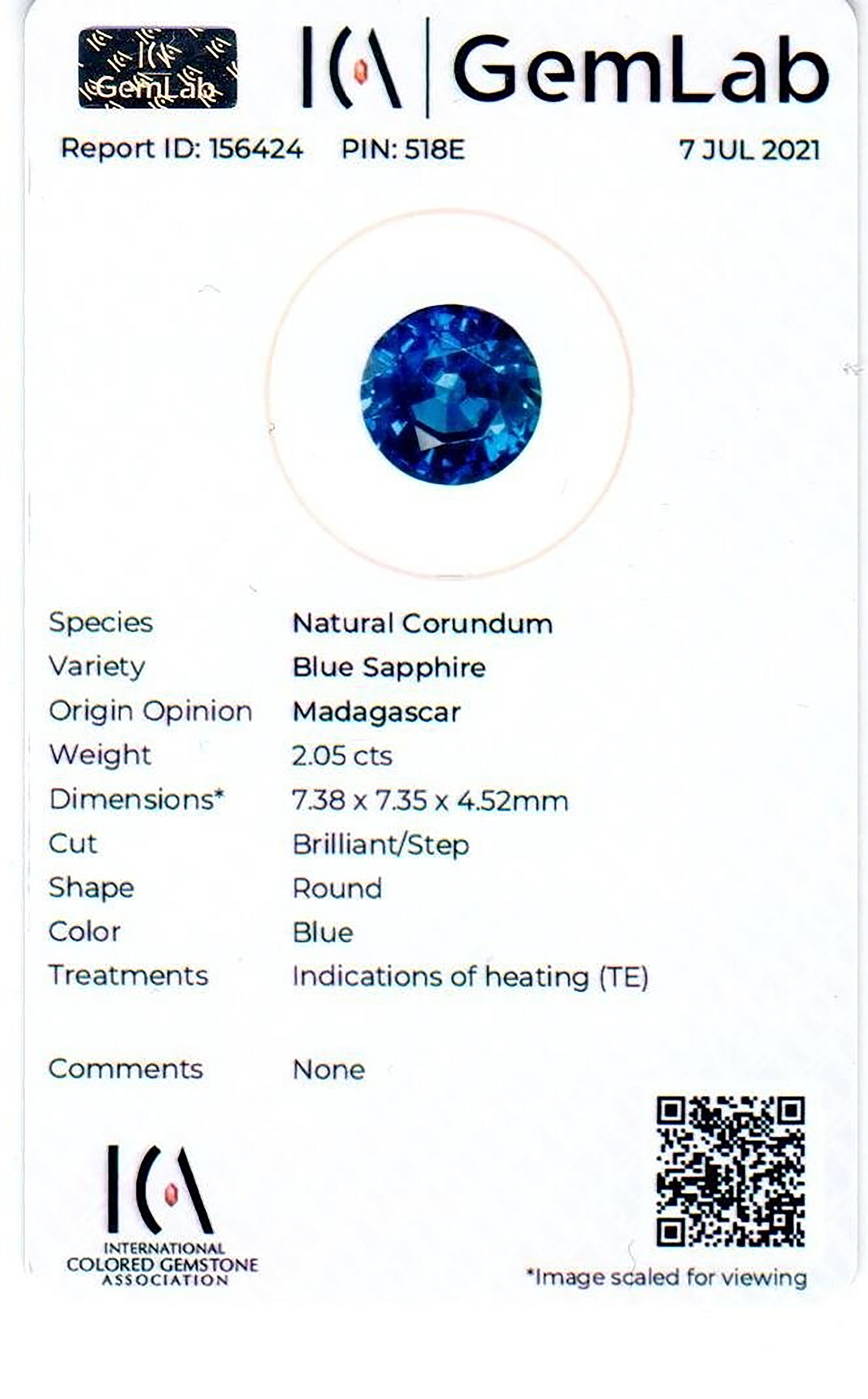 2.05 Ct. Blue Sapphire from Madagascar