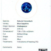 2.05 Ct. Blue Sapphire from Madagascar Scan Report