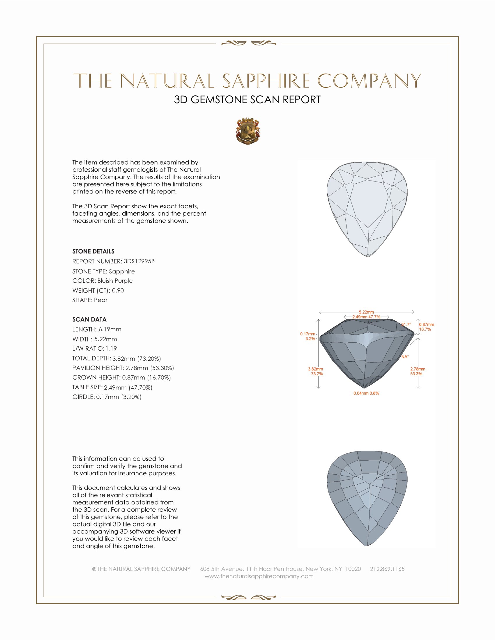 0.90 Ct. Bluish Purple Sapphire from Ceylon (Sri Lanka)