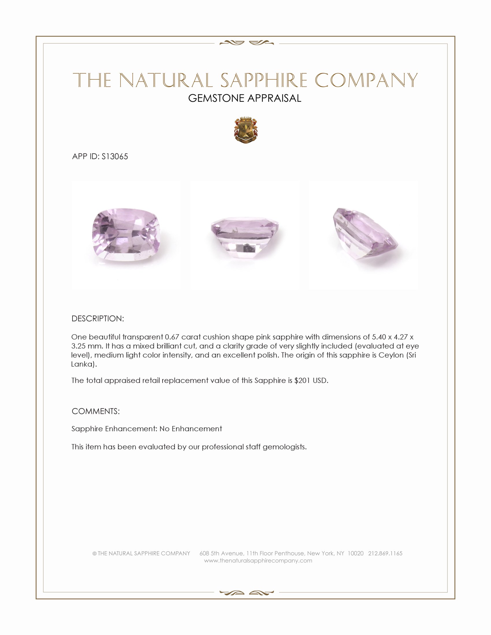 0.67 Ct. Pink Sapphire from Ceylon (Sri Lanka)