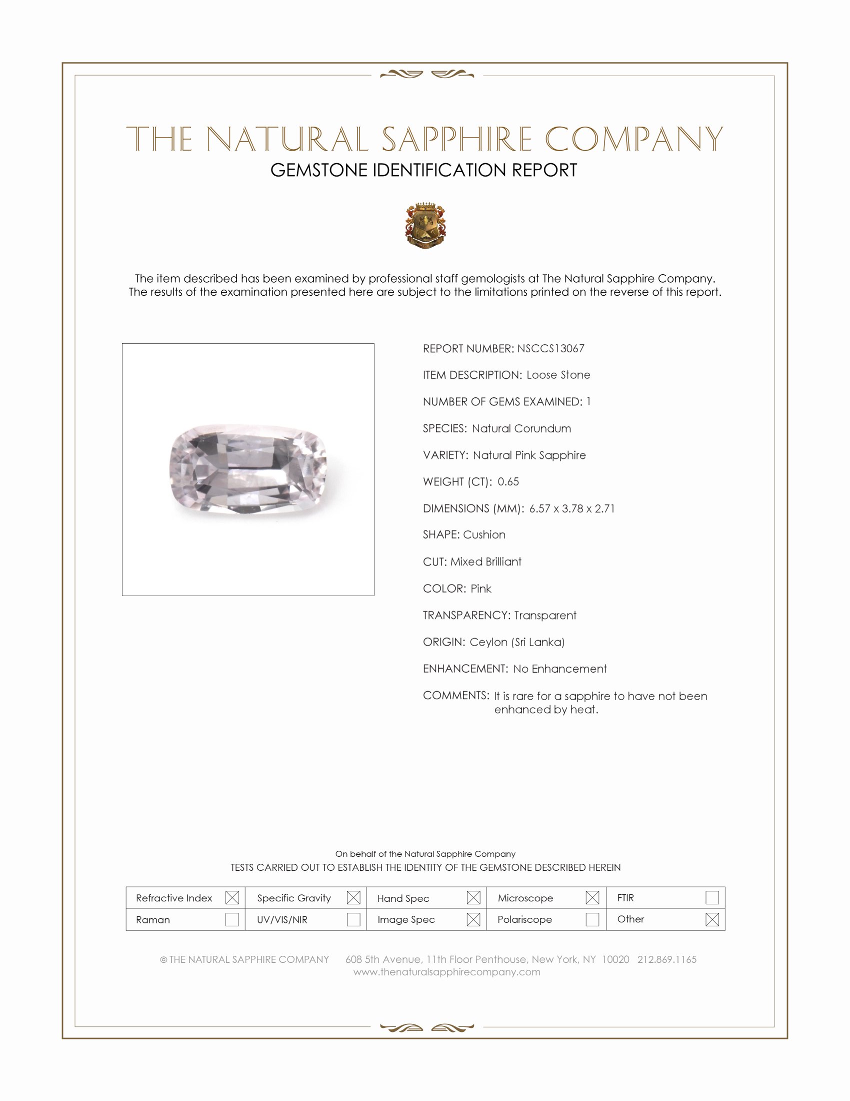 0.65 Ct. Pink Sapphire from Ceylon (Sri Lanka)