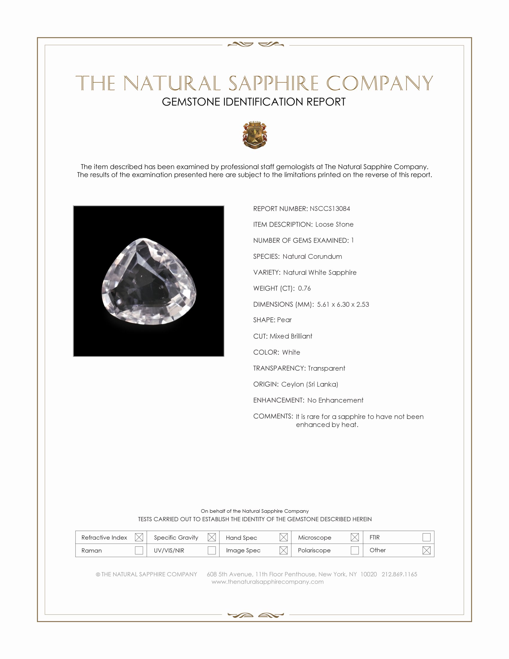 0.76 Ct. White Sapphire from Ceylon (Sri Lanka)