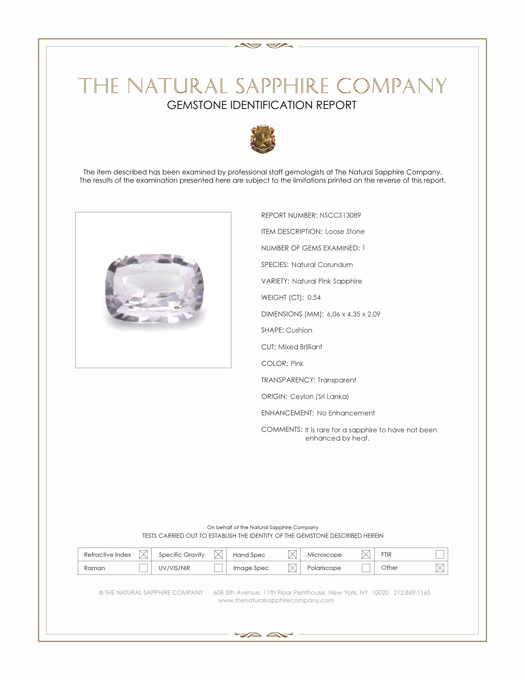 0.54 Ct. Pink Sapphire from Ceylon (Sri Lanka)